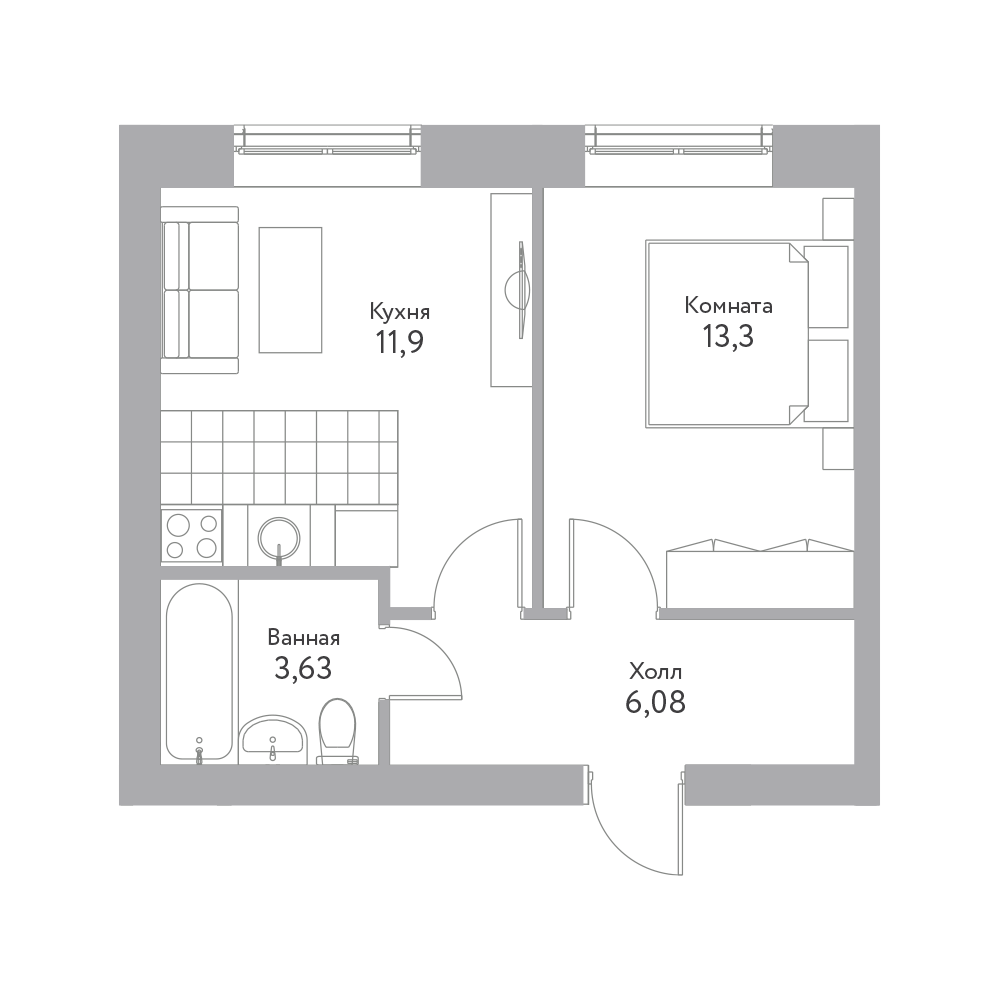 1 комн. квартира, 34.9 м², 5 этаж 