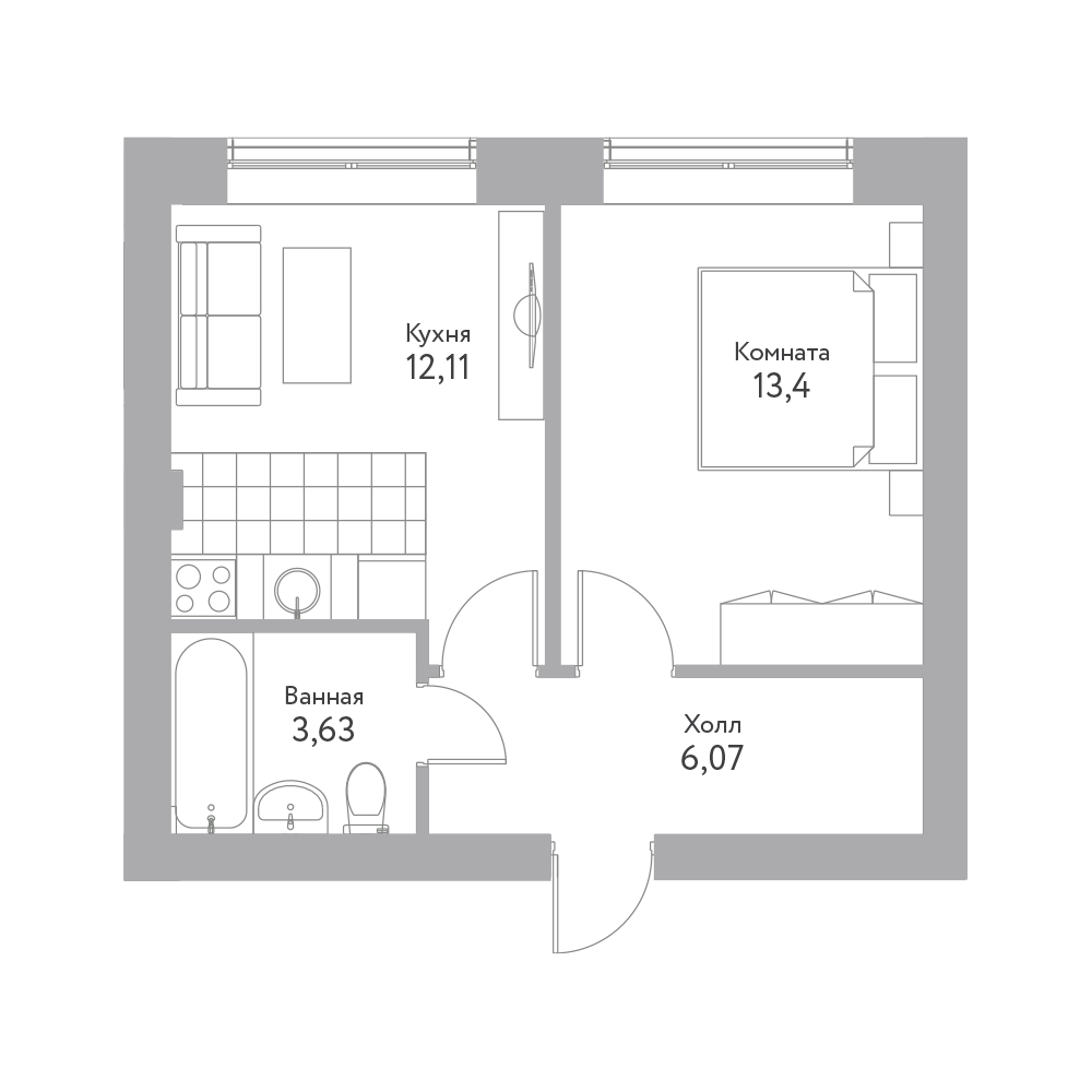 1 комн. квартира, 35.3 м², 5 этаж 