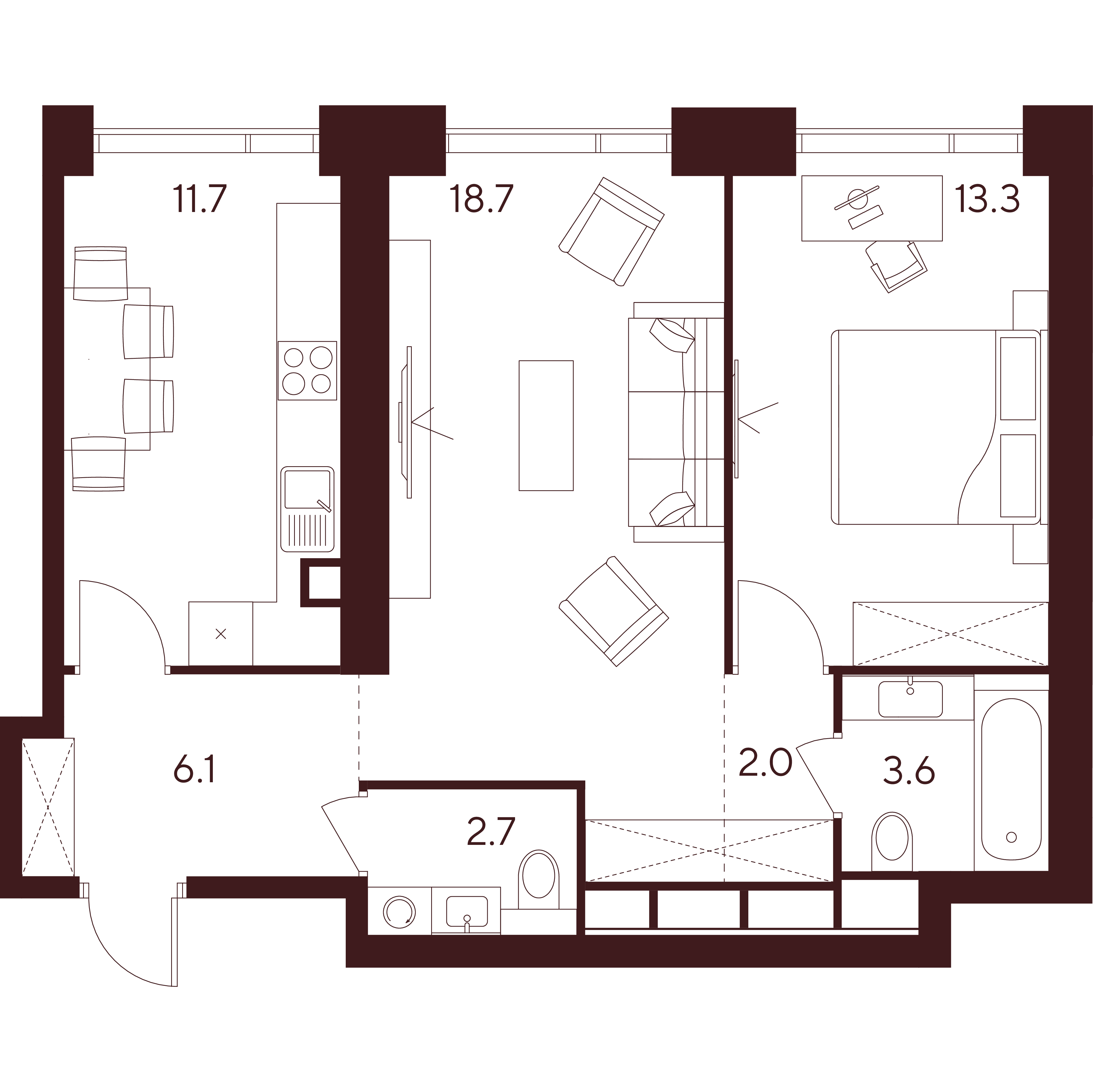 2 комн. квартира, 58.1 м², 10 этаж 