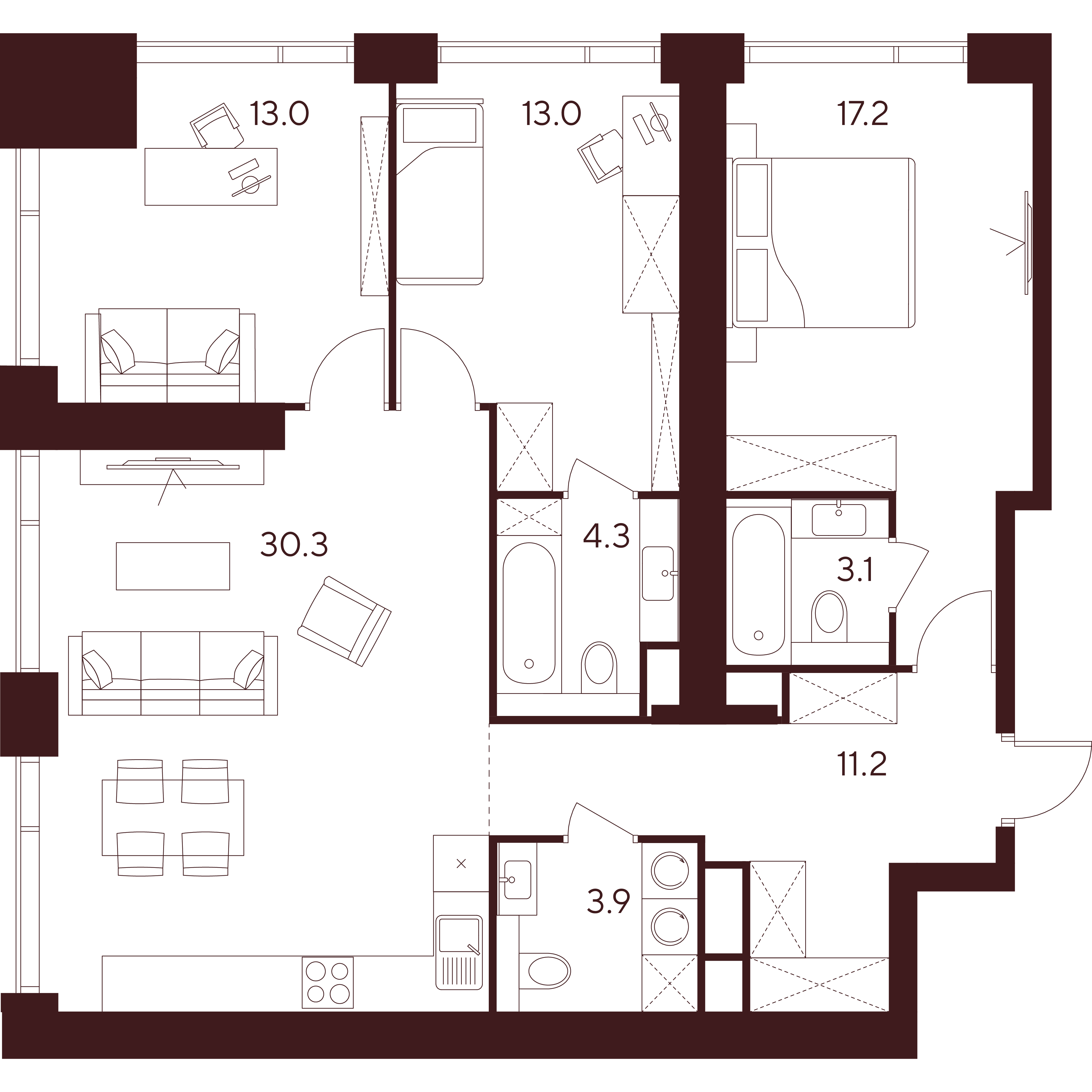 4 комн. квартира, 96 м², 5 этаж 