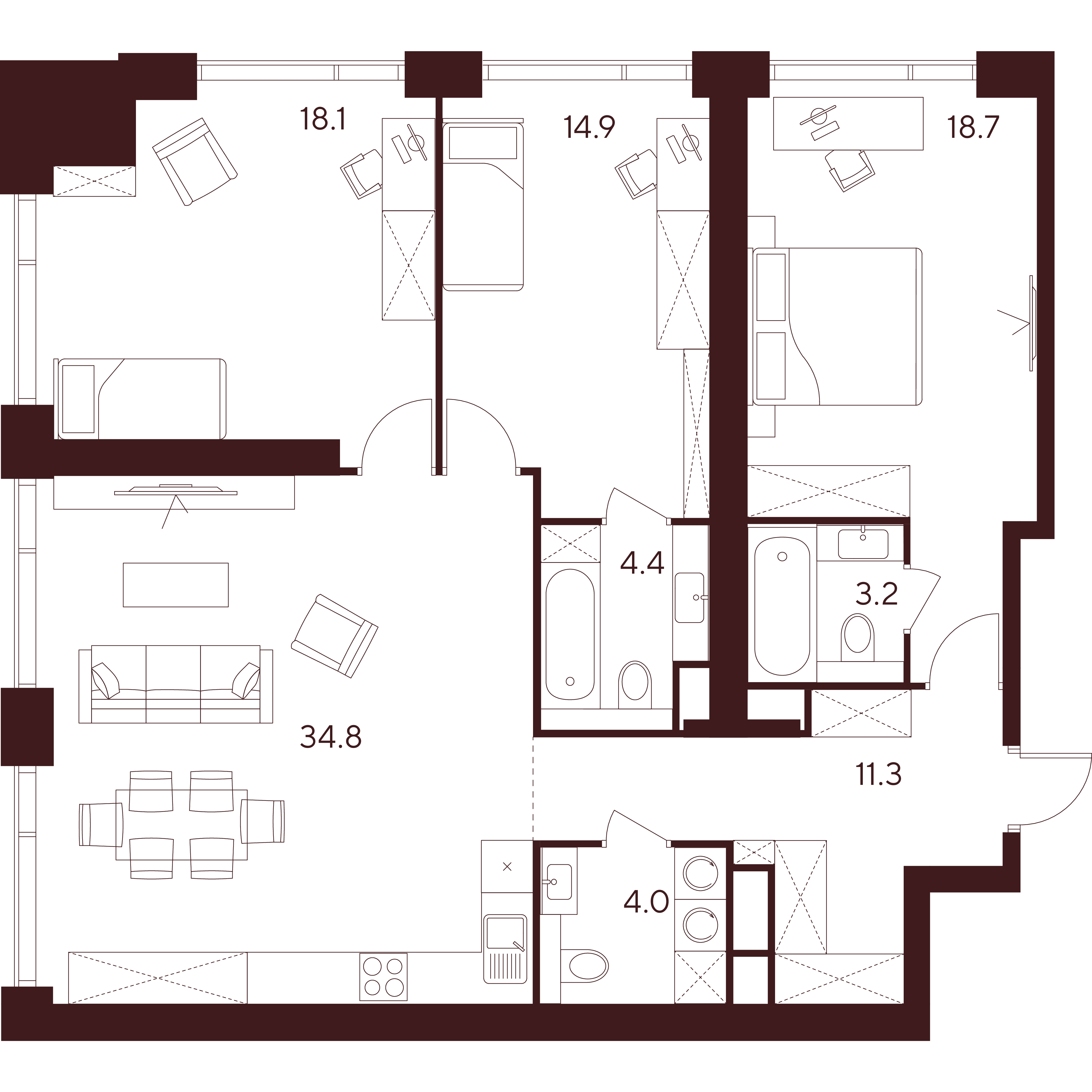 4 комн. квартира, 109.4 м², 7 этаж 
