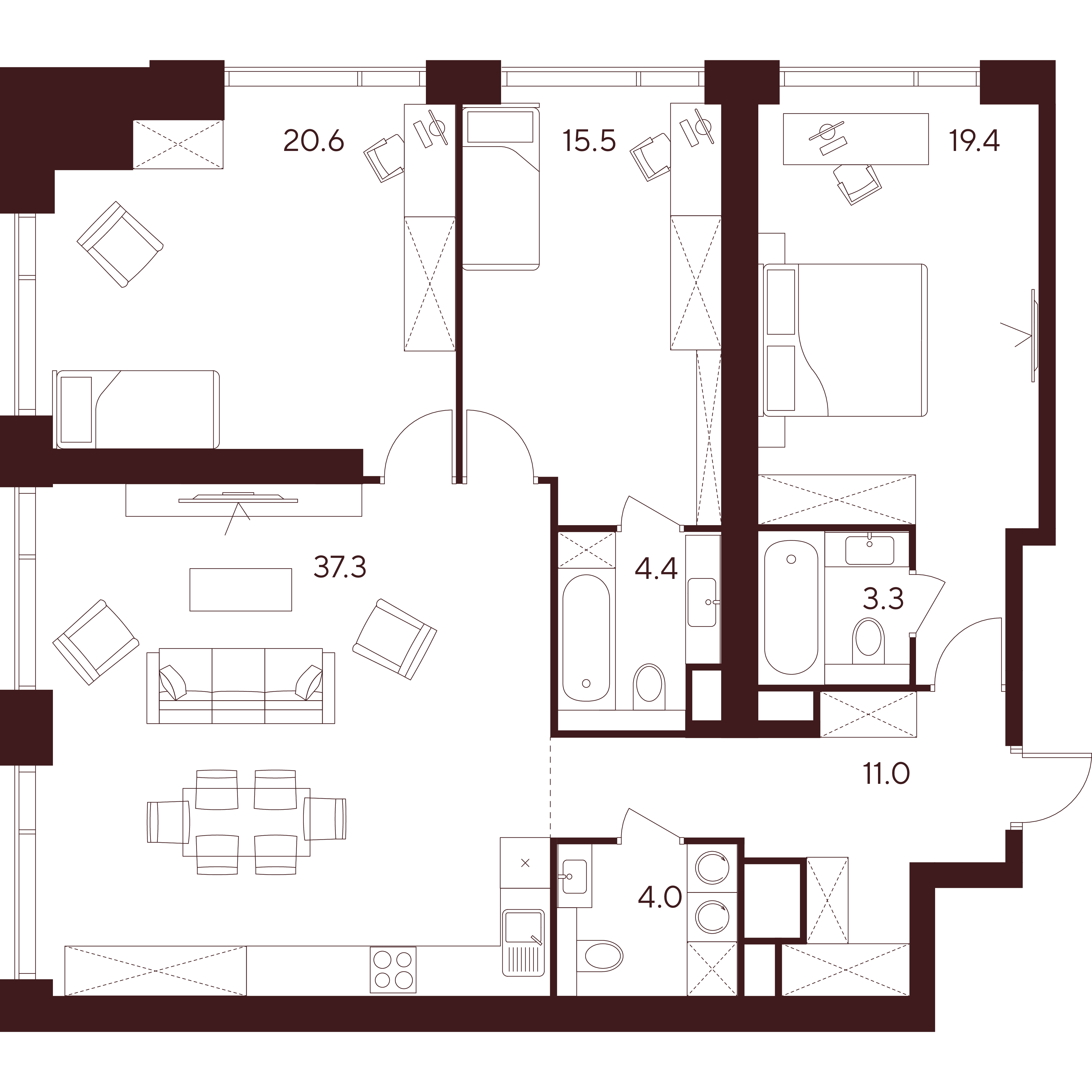 4 комн. квартира, 115.5 м², 17 этаж 