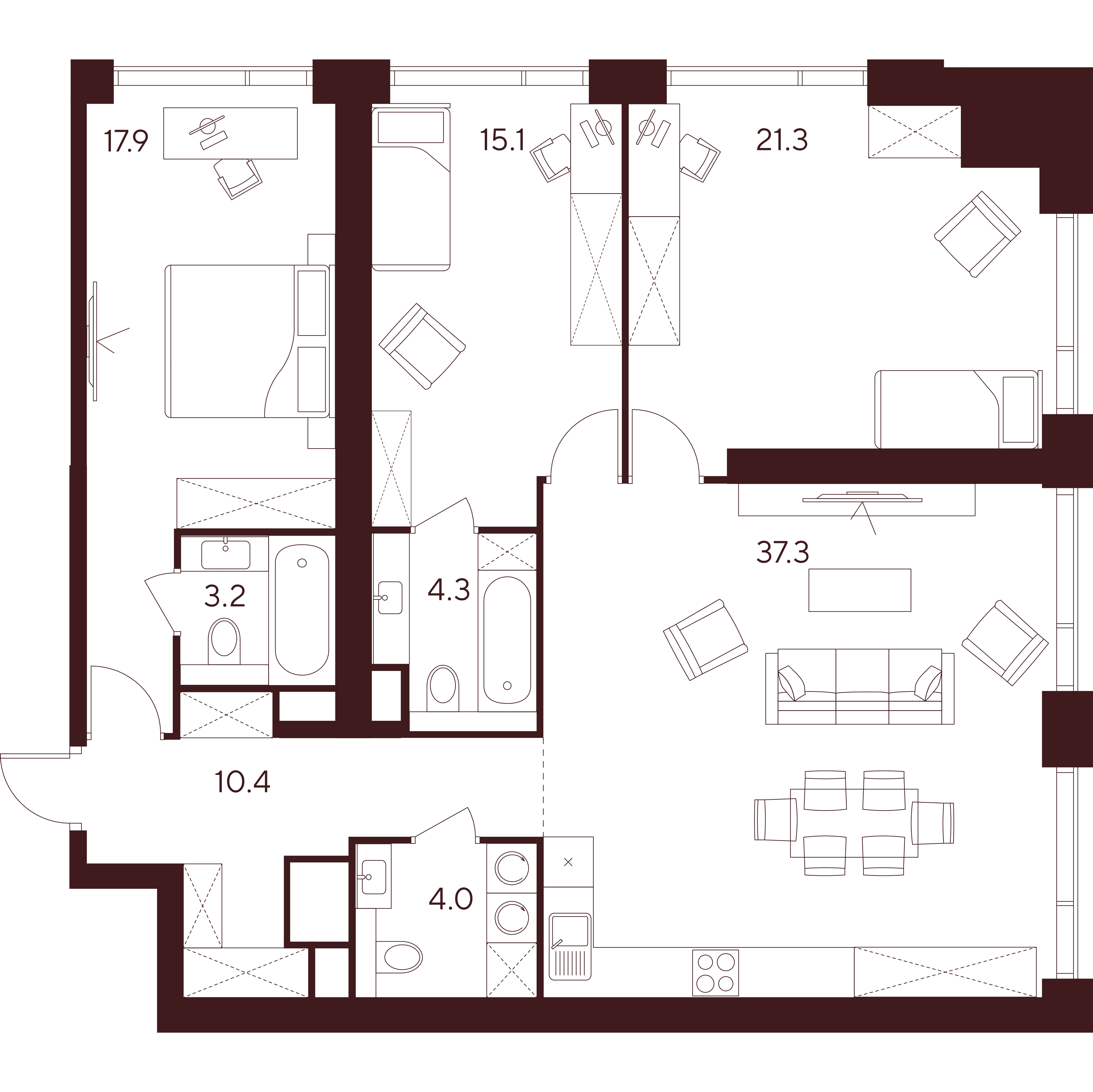 4 комн. квартира, 113.5 м², 18 этаж 
