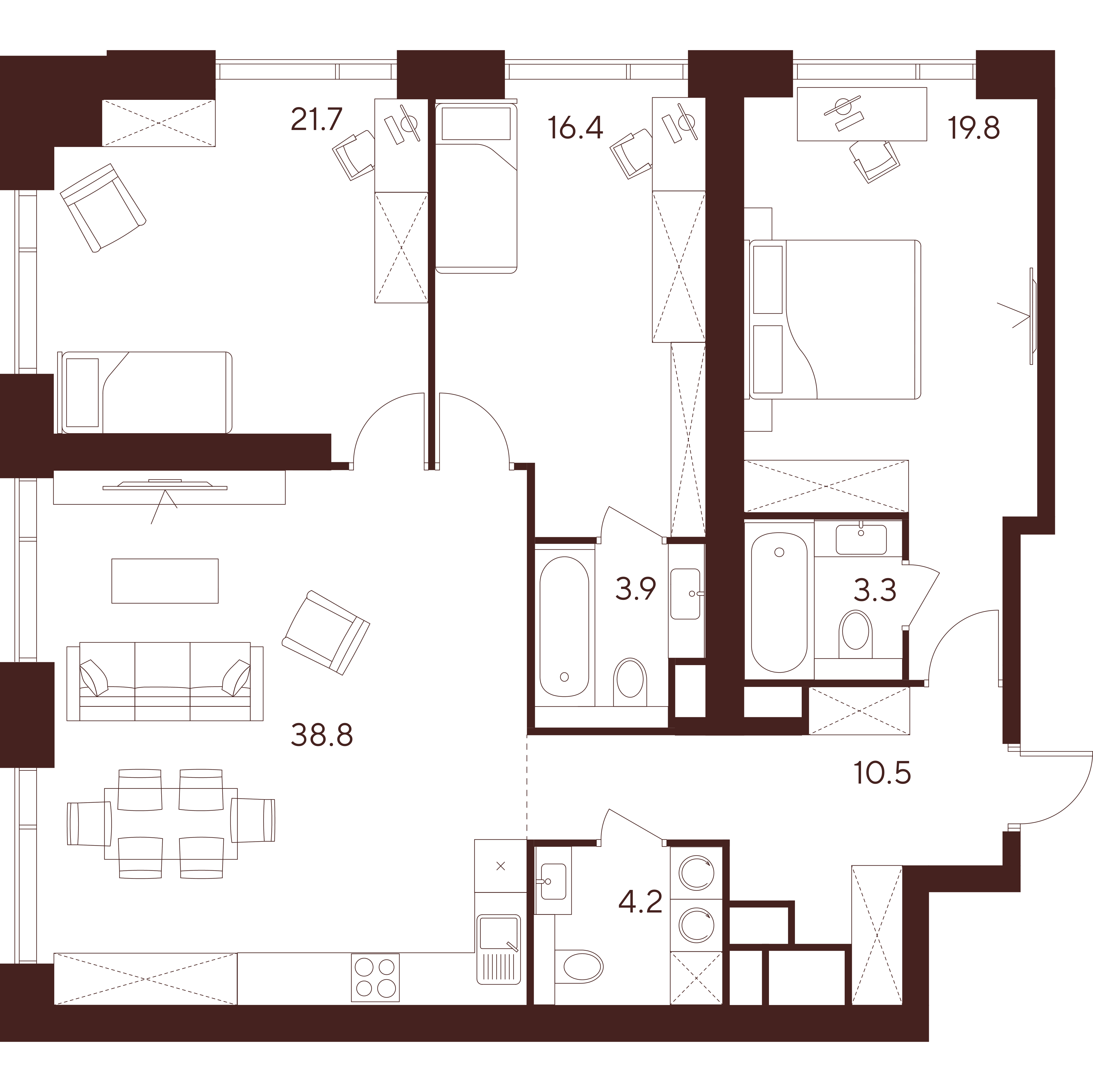 4 комн. квартира, 118.6 м², 38 этаж 