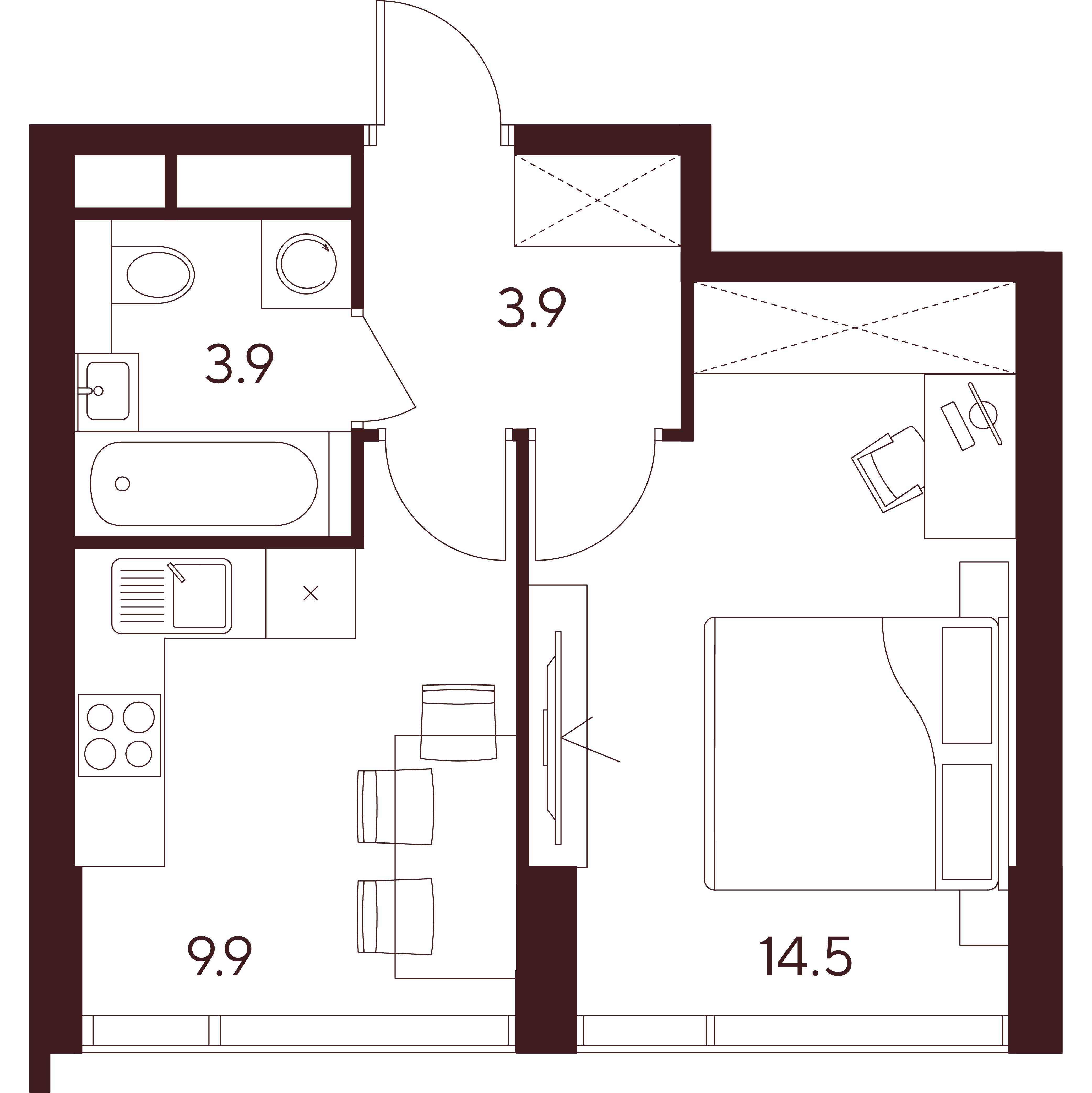 1 комн. квартира, 32.2 м², 13 этаж 