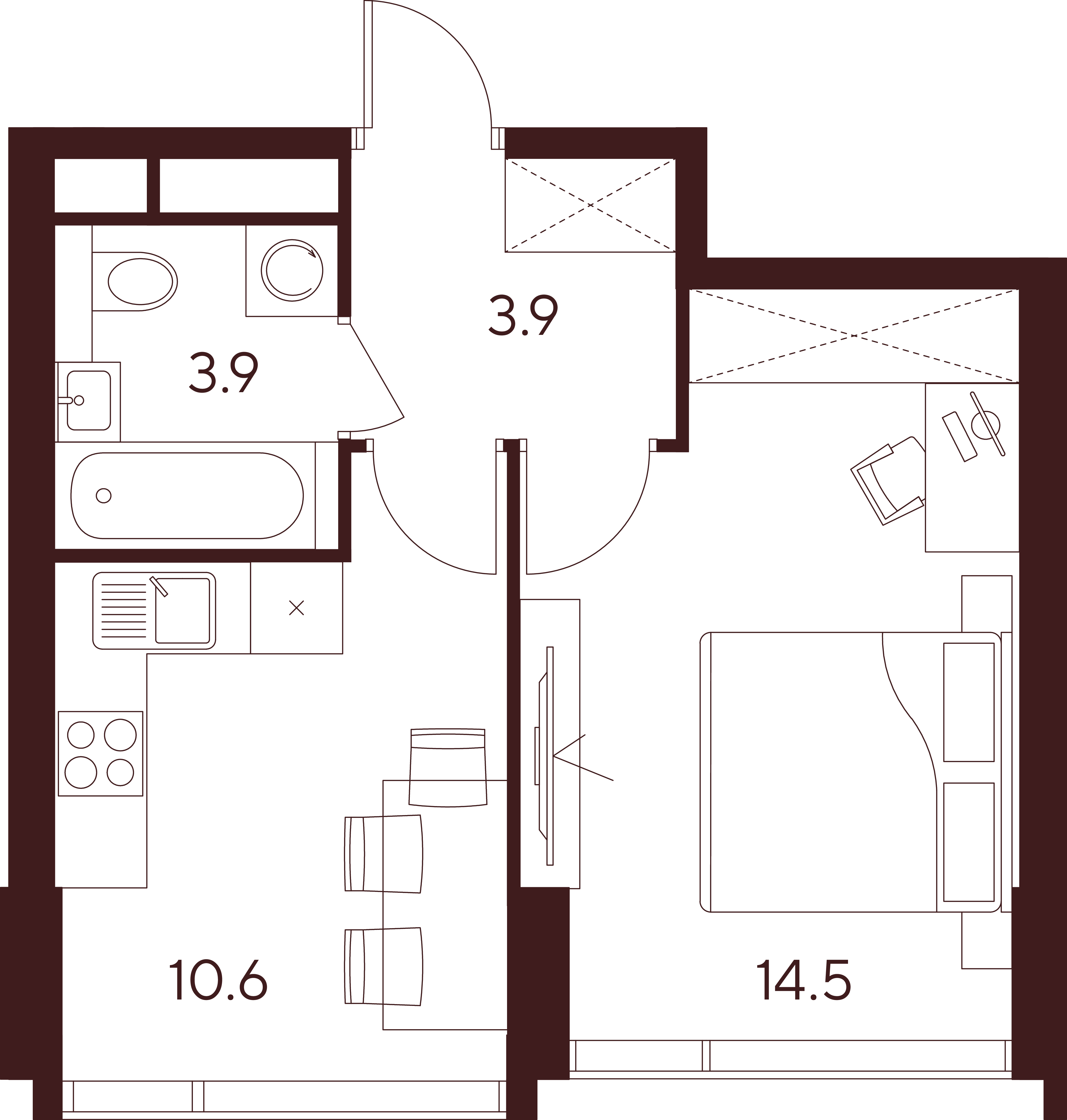 1 комн. квартира, 32.9 м², 19 этаж 