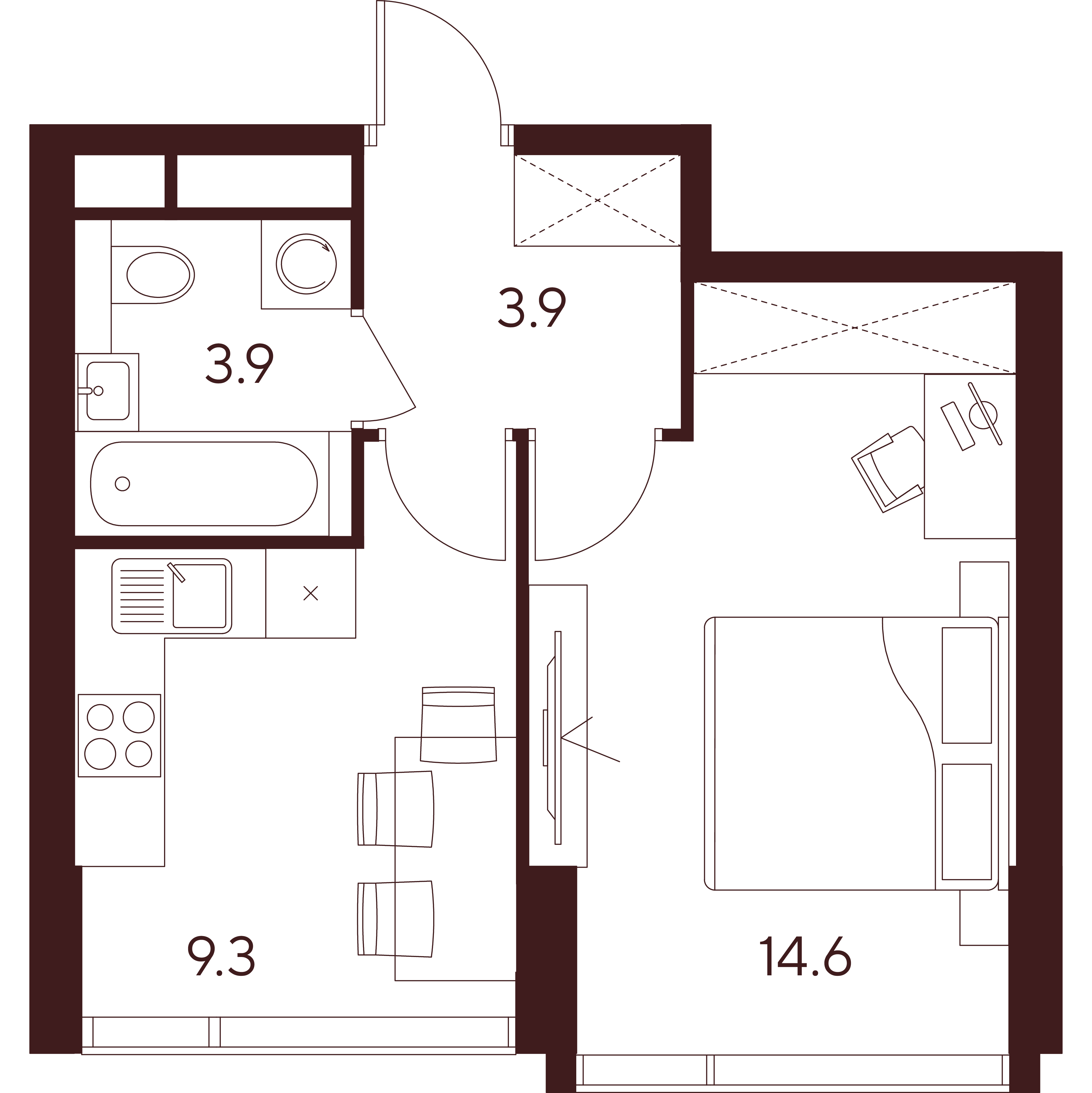 1 комн. квартира, 31.7 м², 22 этаж 