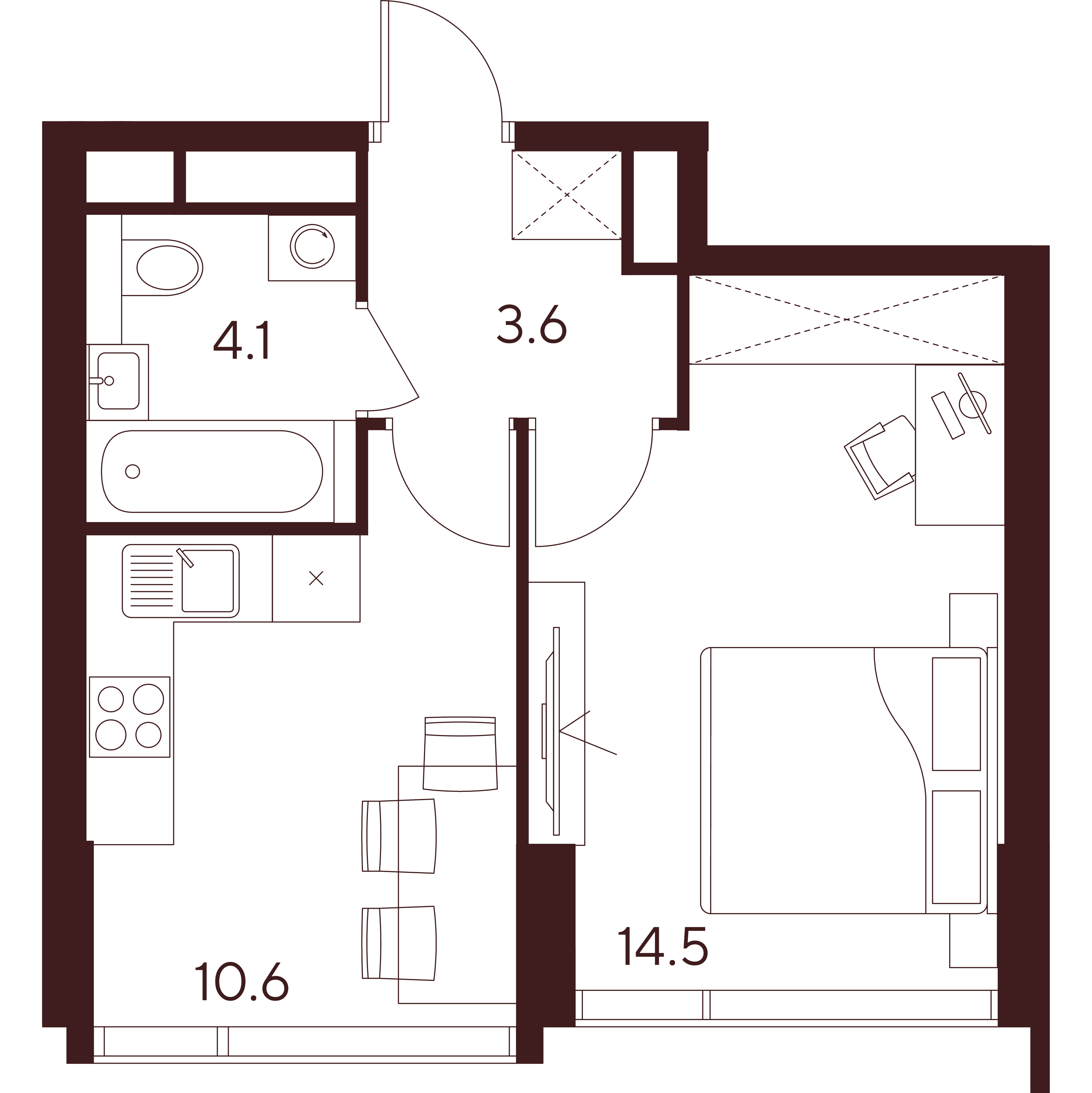 1 комн. квартира, 32.8 м², 28 этаж 