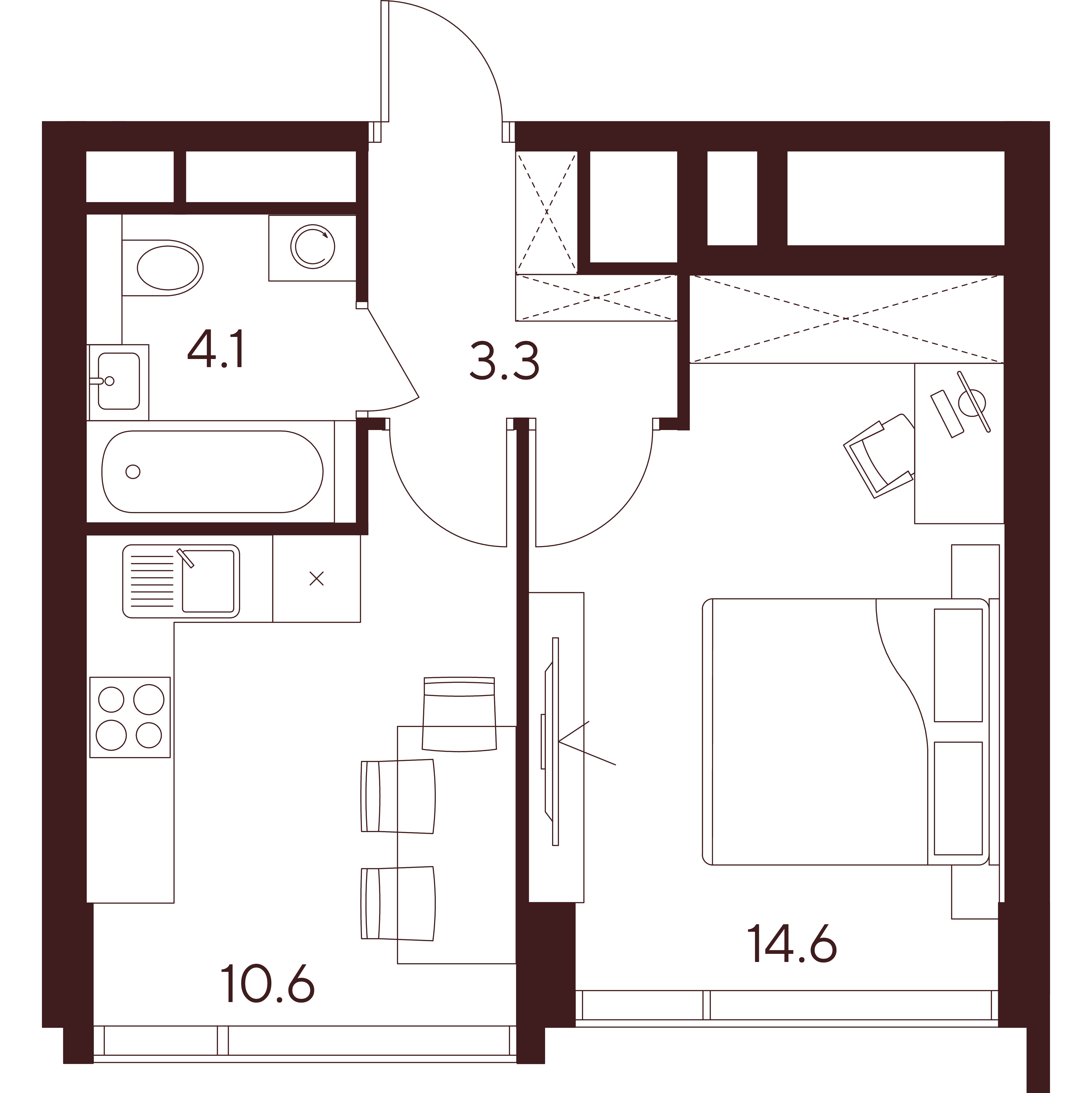 1 комн. квартира, 32.6 м², 31 этаж 