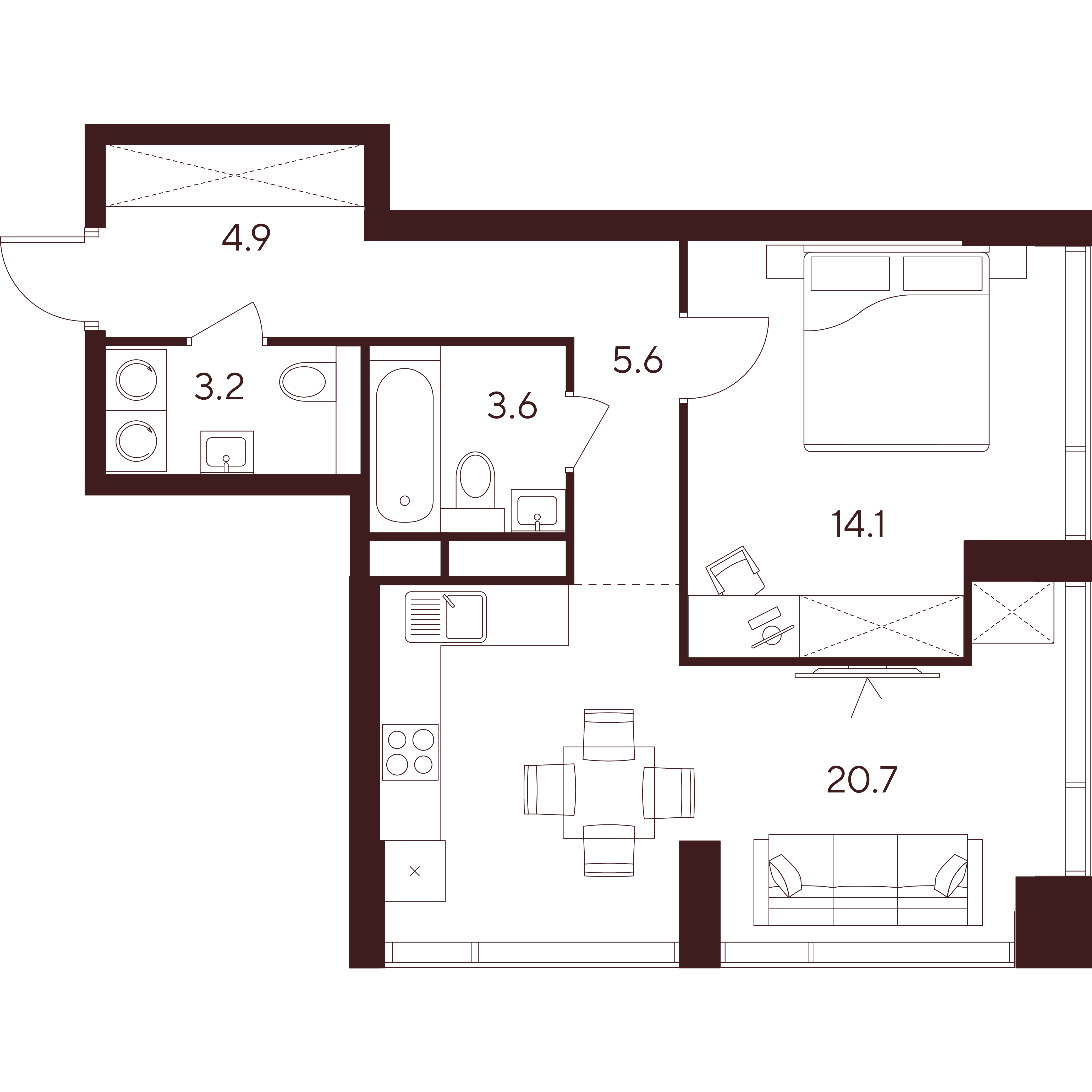 2 комн. квартира, 52.1 м², 3 этаж 