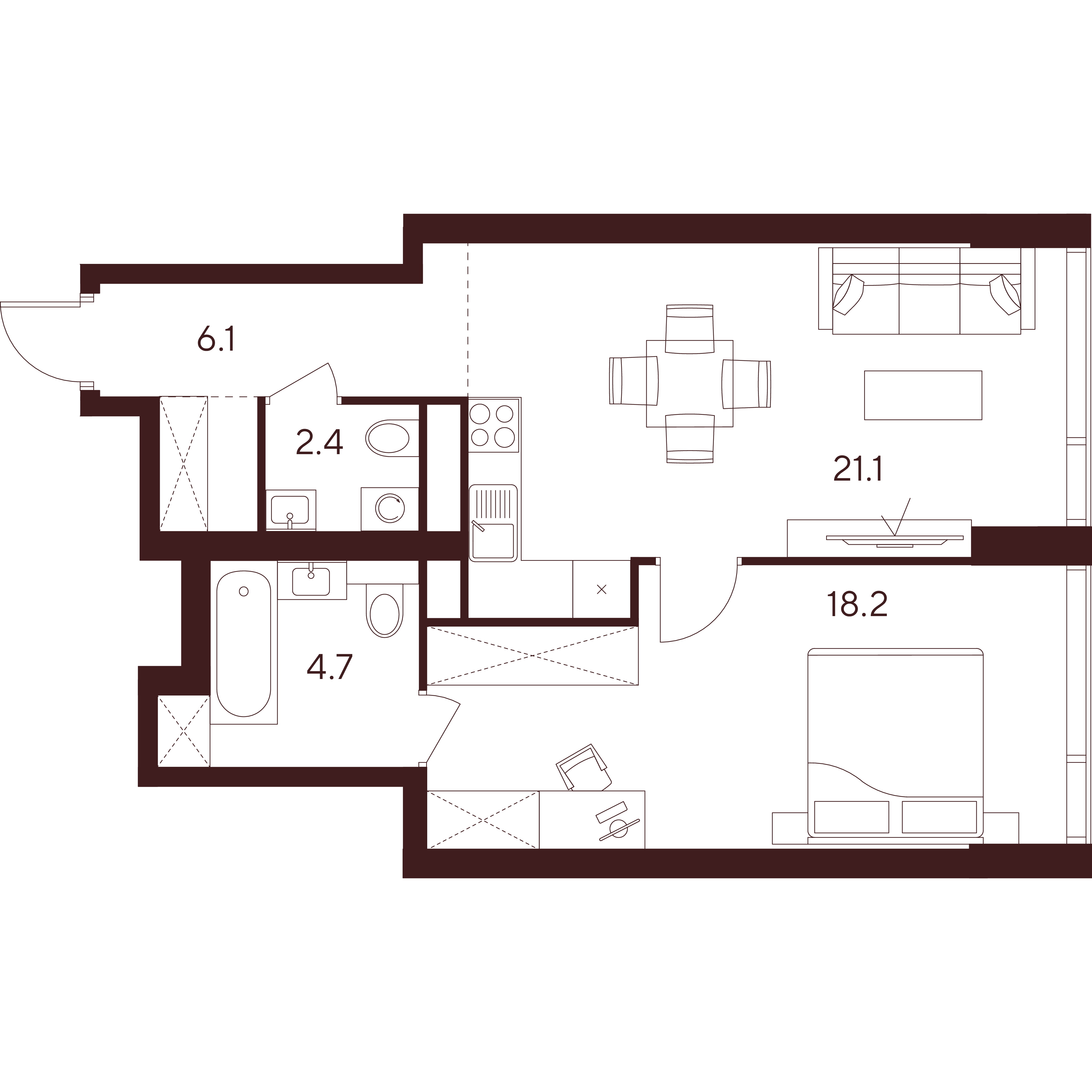 2 комн. квартира, 52.5 м², 4 этаж 