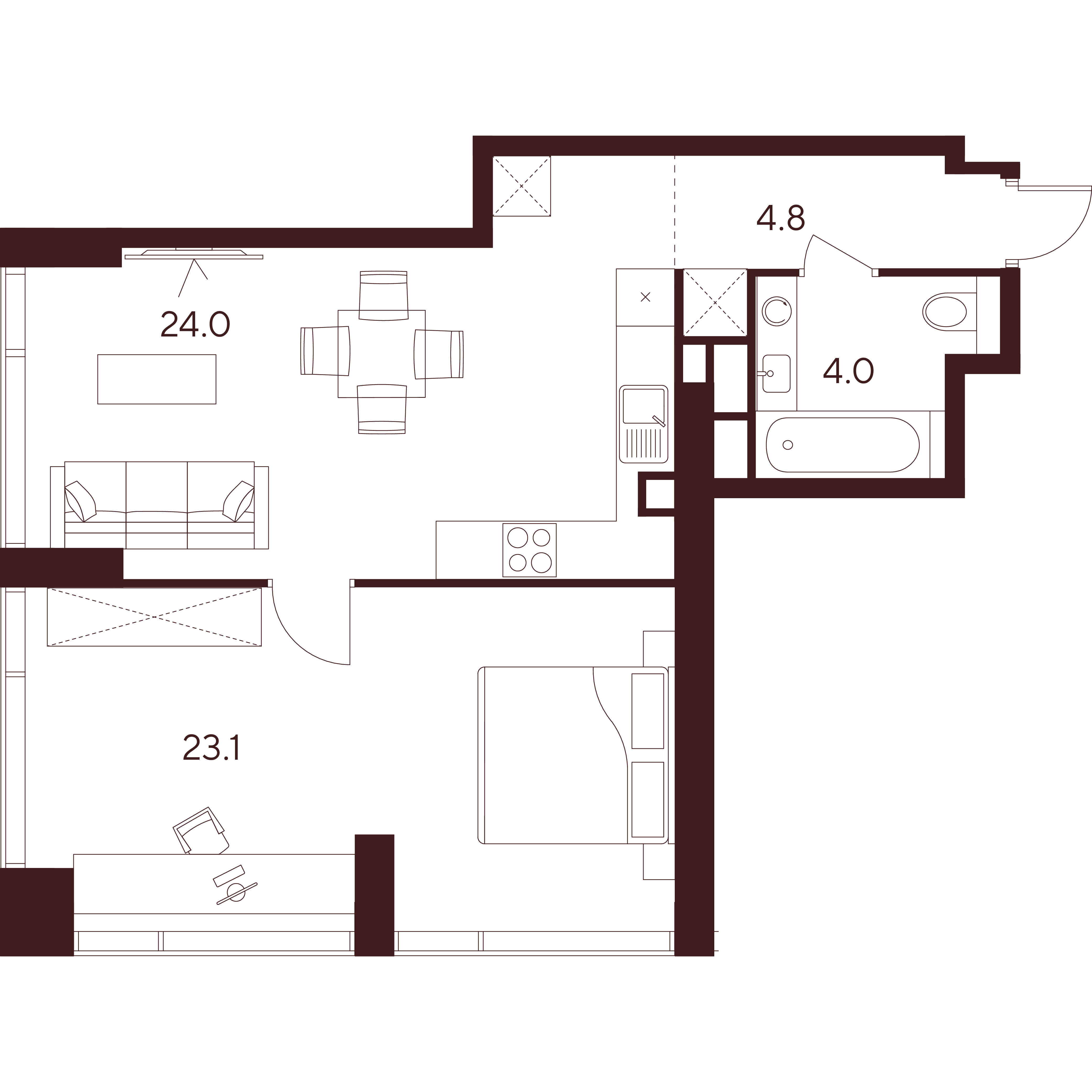 2 комн. квартира, 55.9 м², 6 этаж 