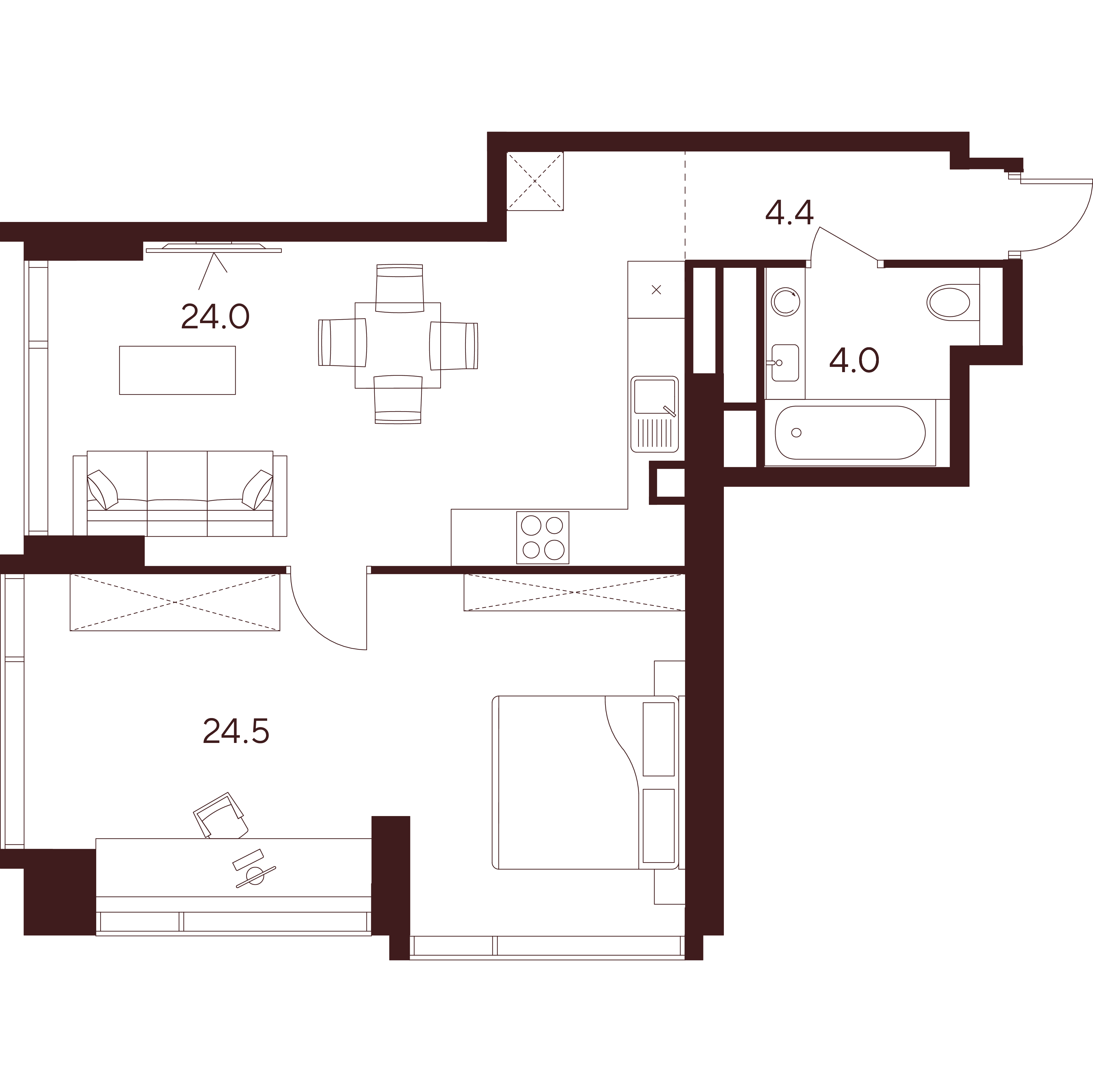 2 комн. квартира, 56.9 м², 21 этаж 