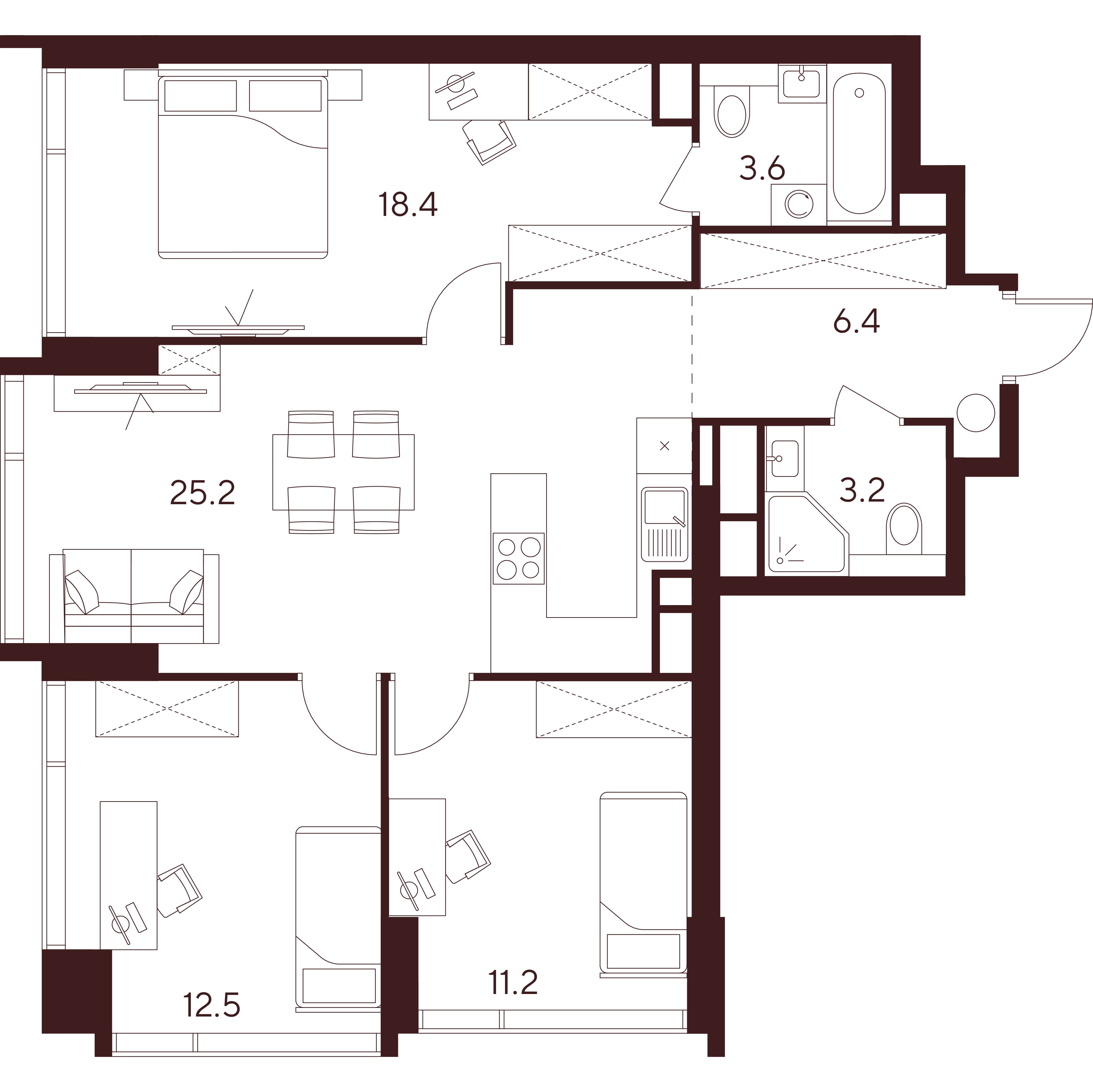 4 комн. квартира, 80.5 м², 28 этаж 