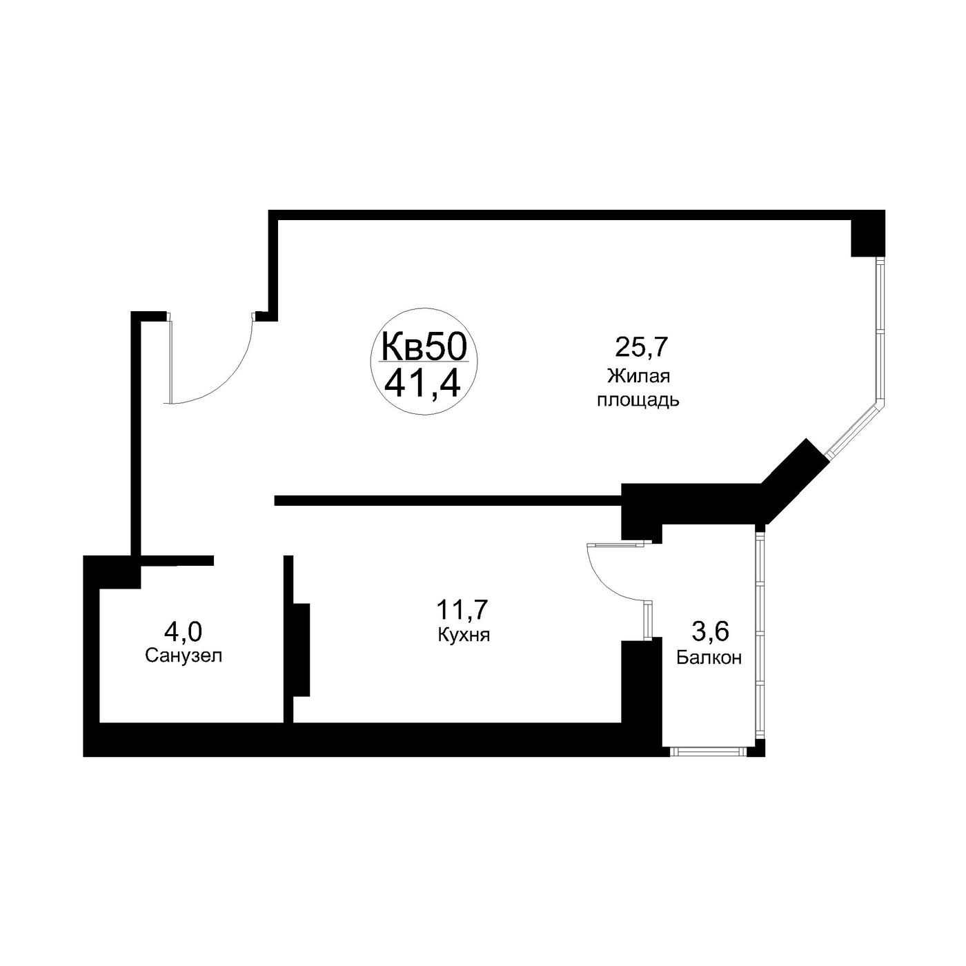 1 комн. квартира, 45.8 м², 8 этаж 