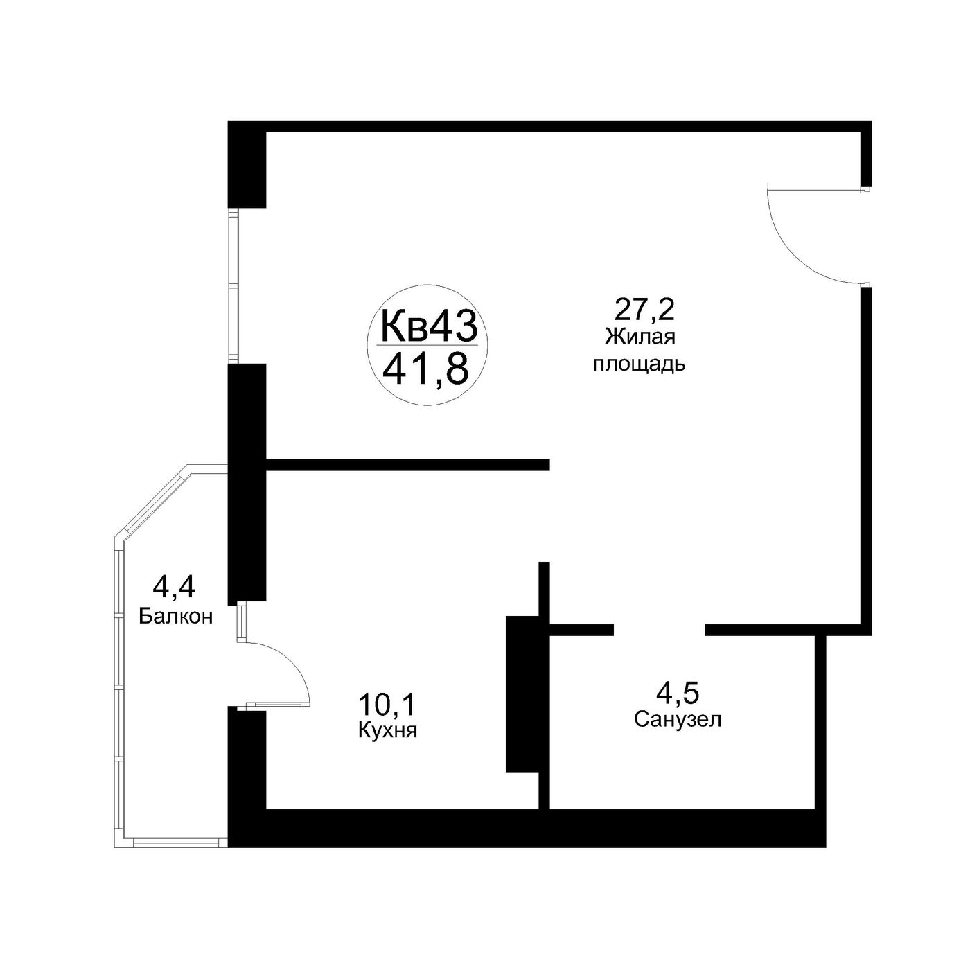 1 комн. квартира, 45 м², 7 этаж 