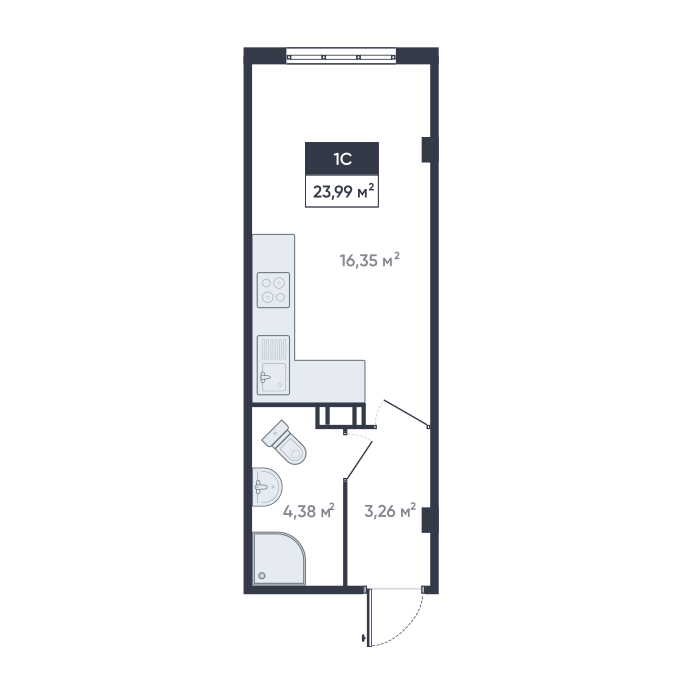 студия, 23.7 м², 1 этаж 