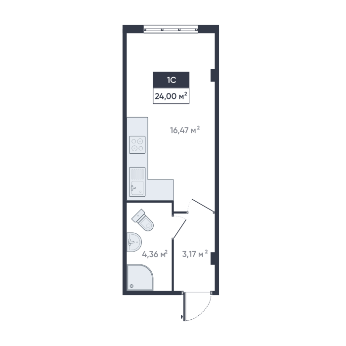 студия, 23.5 м², 1 этаж 