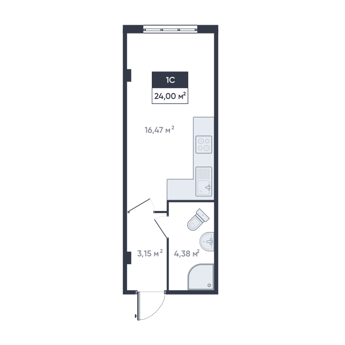 студия, 23.6 м², 1 этаж 