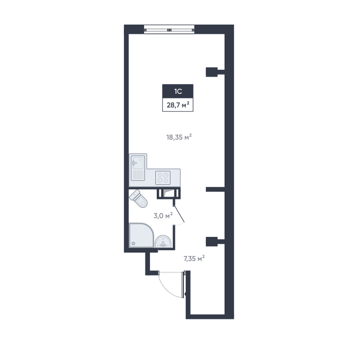 студия, 28.7 м², 3 этаж 