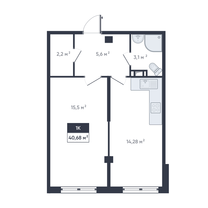 1 комн. квартира, 40.7 м², 12 этаж 