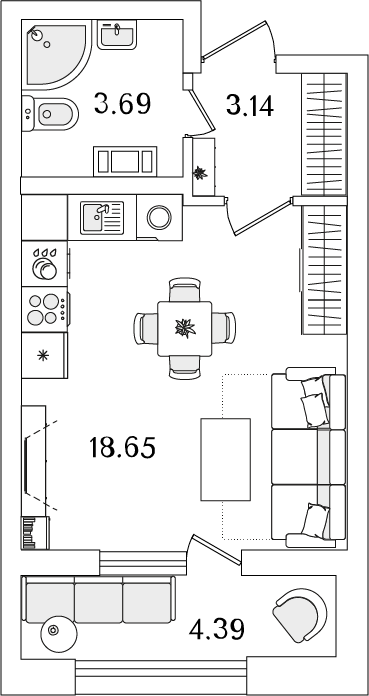 студия, 27.7 м², 10 этаж 