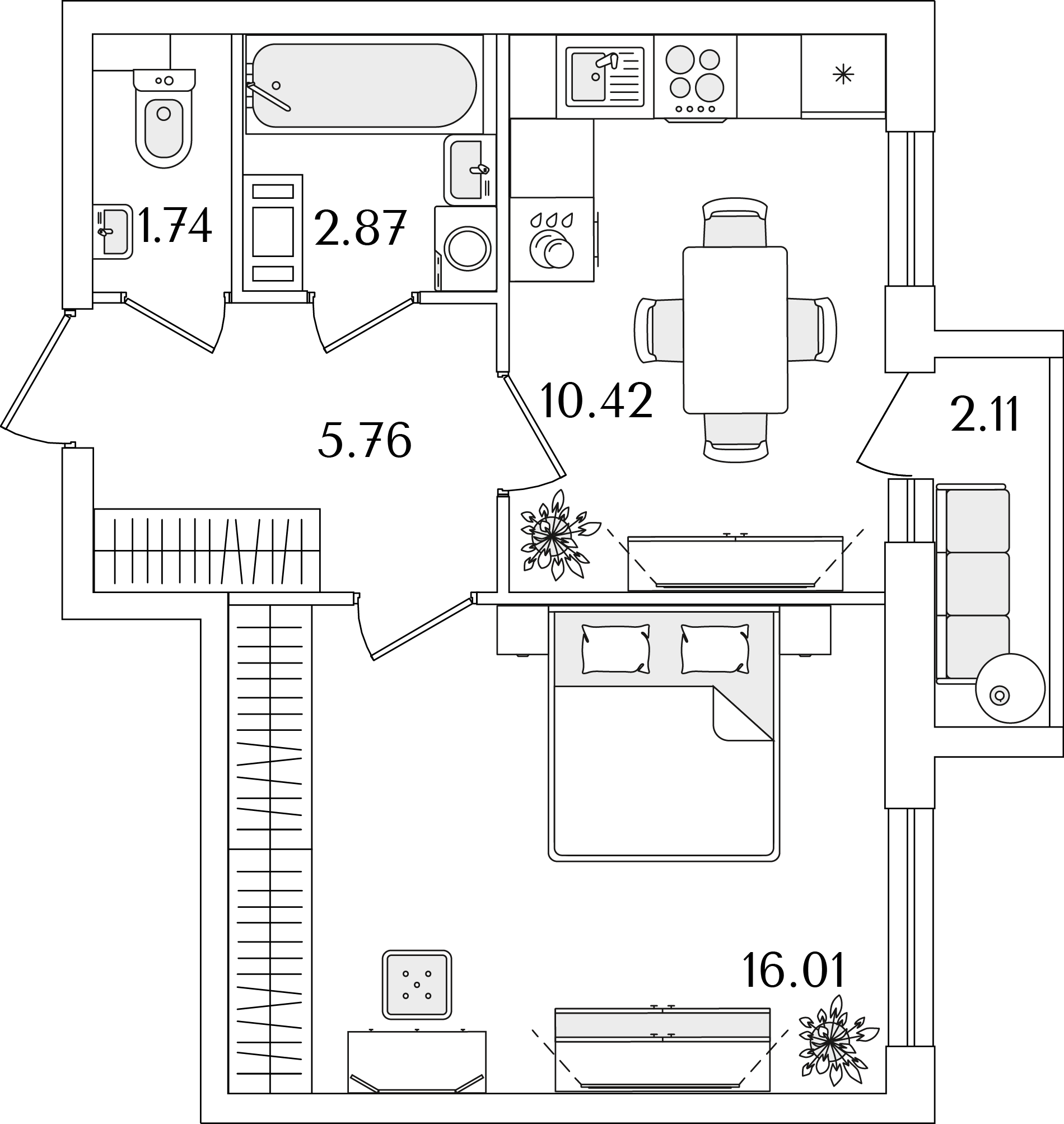 1 комн. квартира, 37.9 м², 5 этаж 