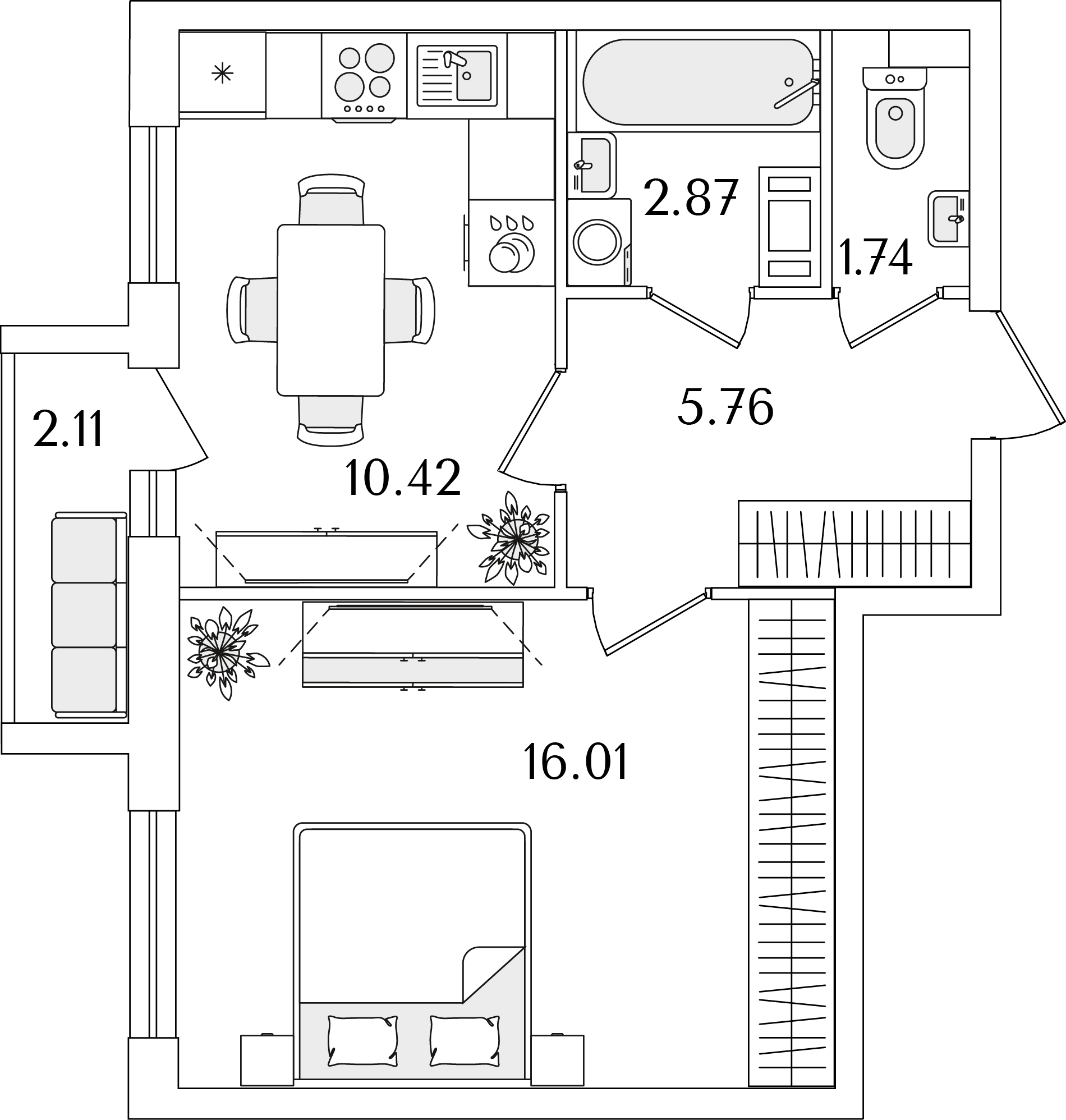 1 комн. квартира, 37.9 м², 6 этаж 
