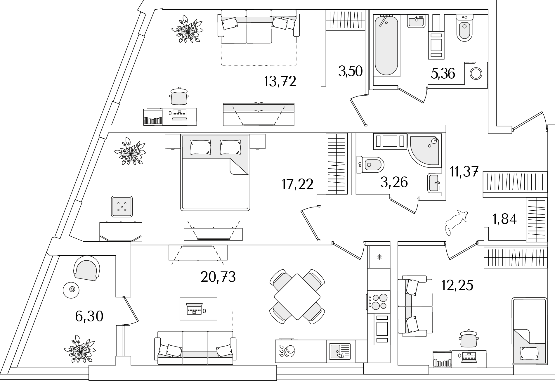 3 комн. квартира, 92.4 м², 10 этаж 