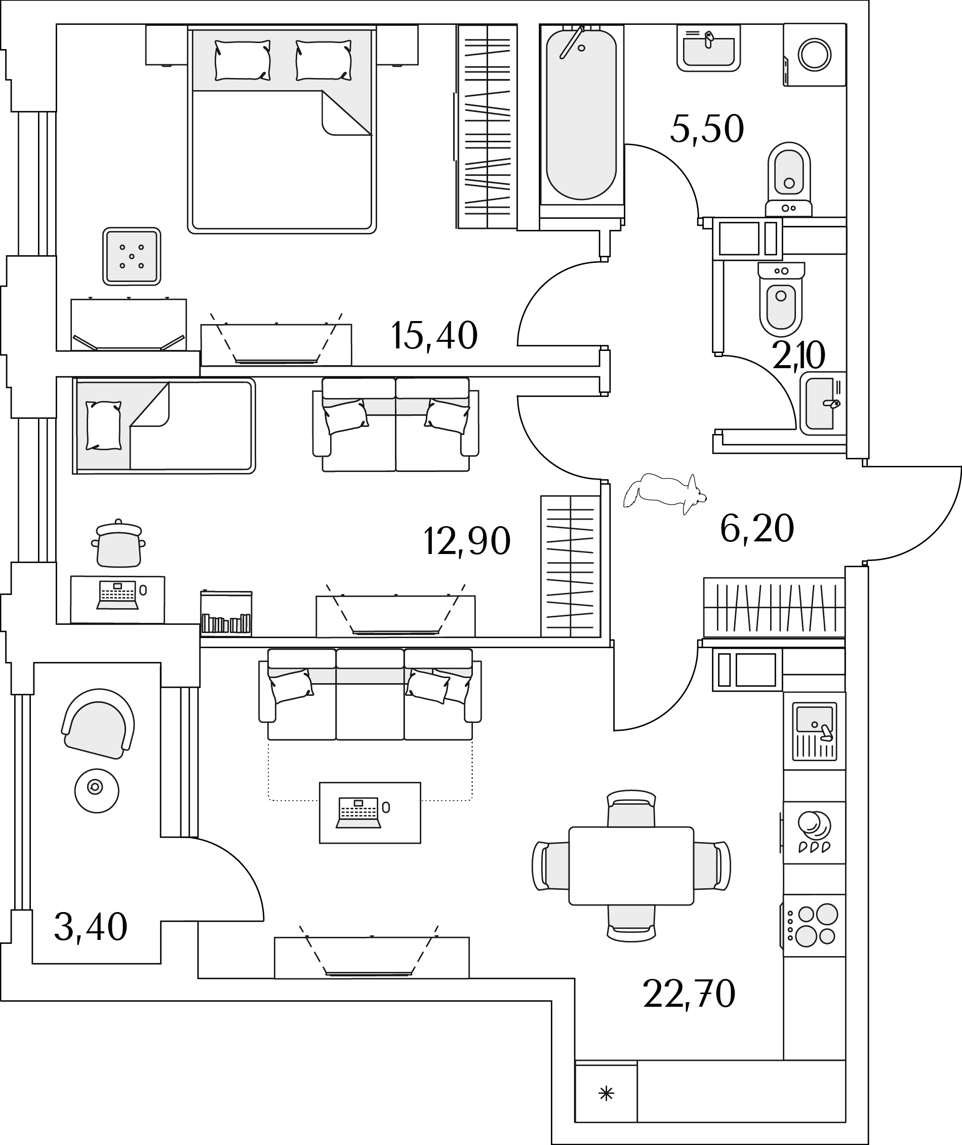 2 комн. квартира, 66.5 м², 10 этаж 