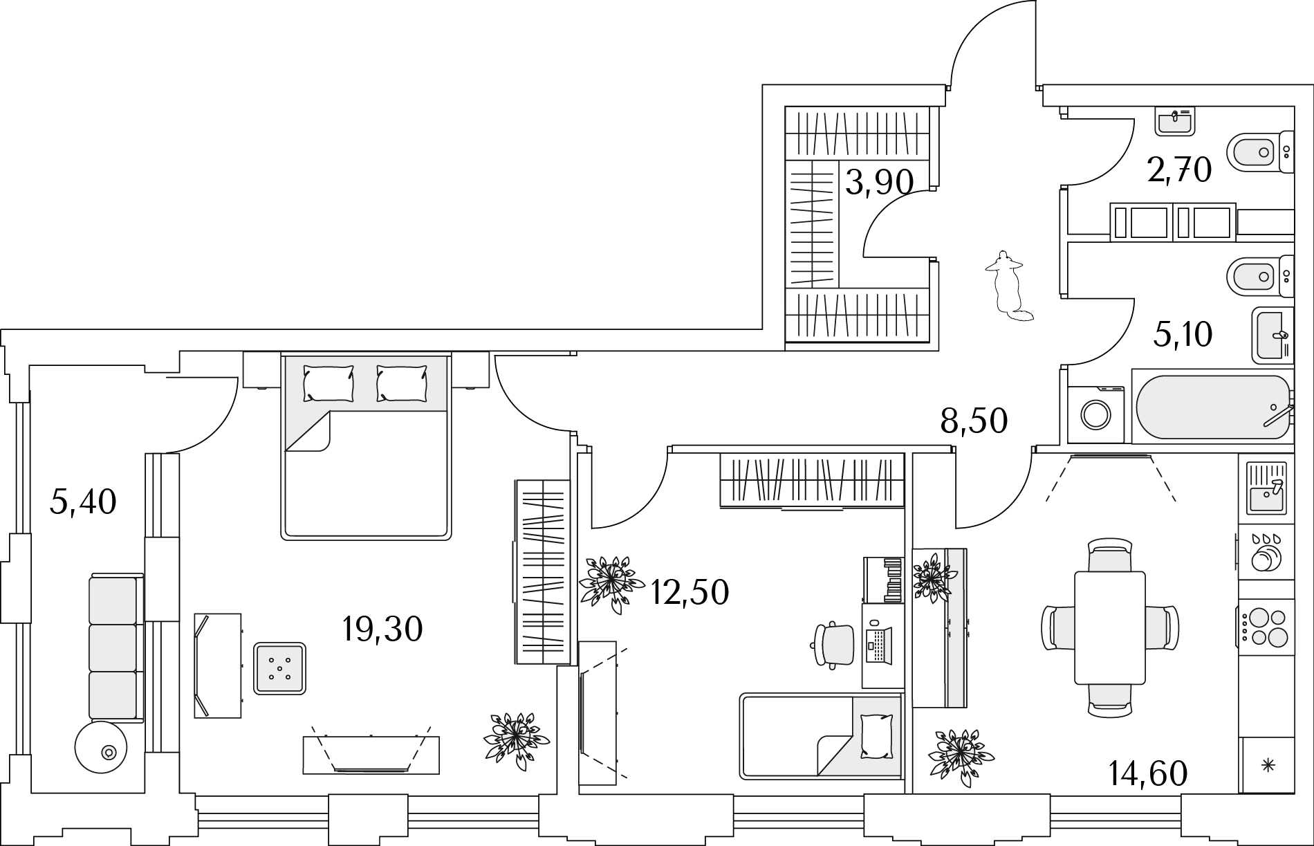 2 комн. квартира, 69.3 м², 11 этаж 