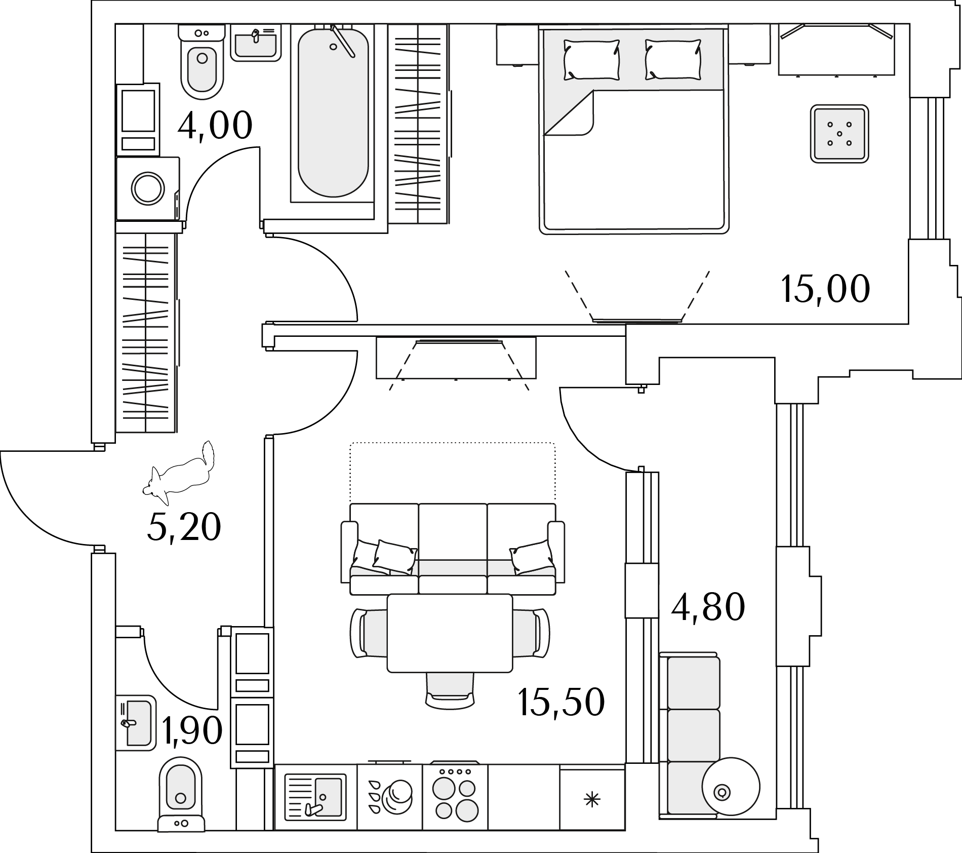 1 комн. квартира, 44 м², 12 этаж 