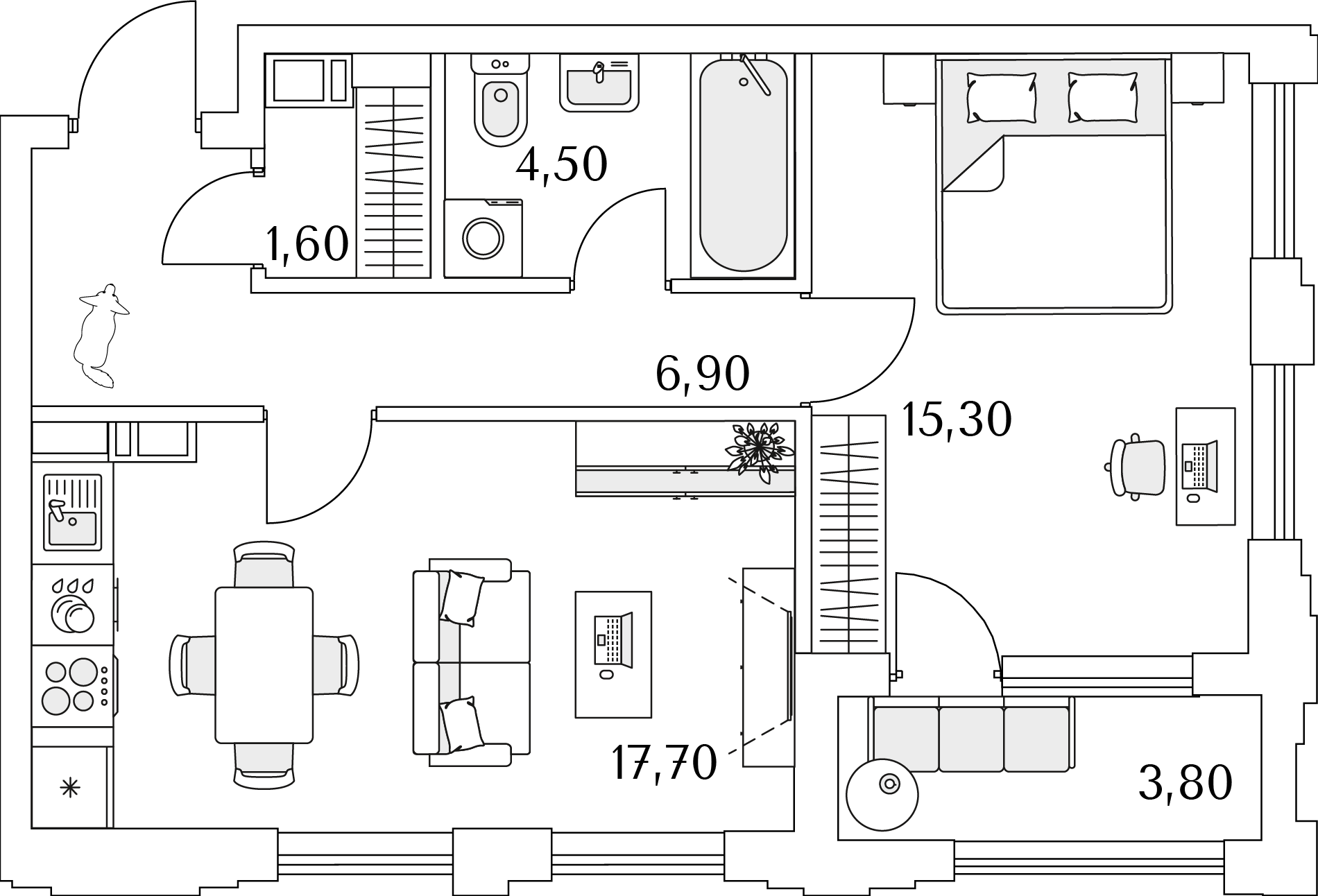 1 комн. квартира, 47.9 м², 12 этаж 