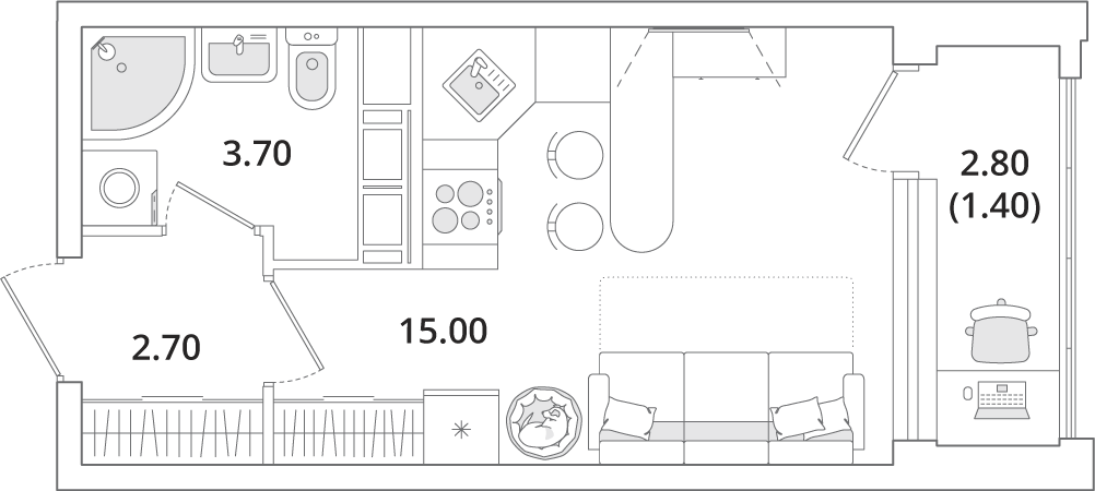 студия, 23.1 м², 13 этаж 