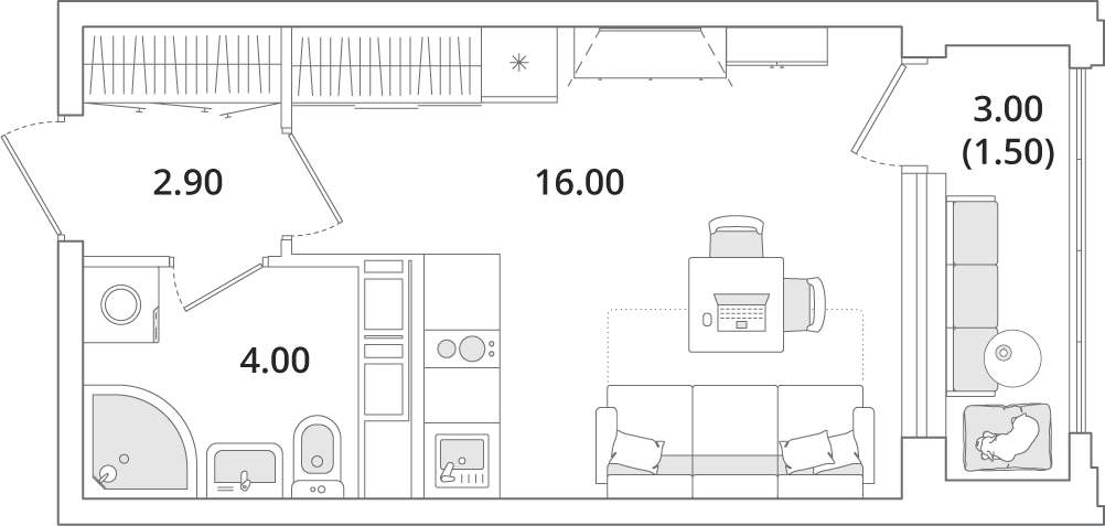 студия, 24.5 м², 13 этаж 