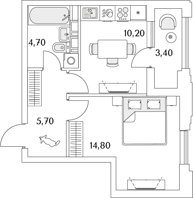 1 комн. квартира, 37 м², 5 этаж 