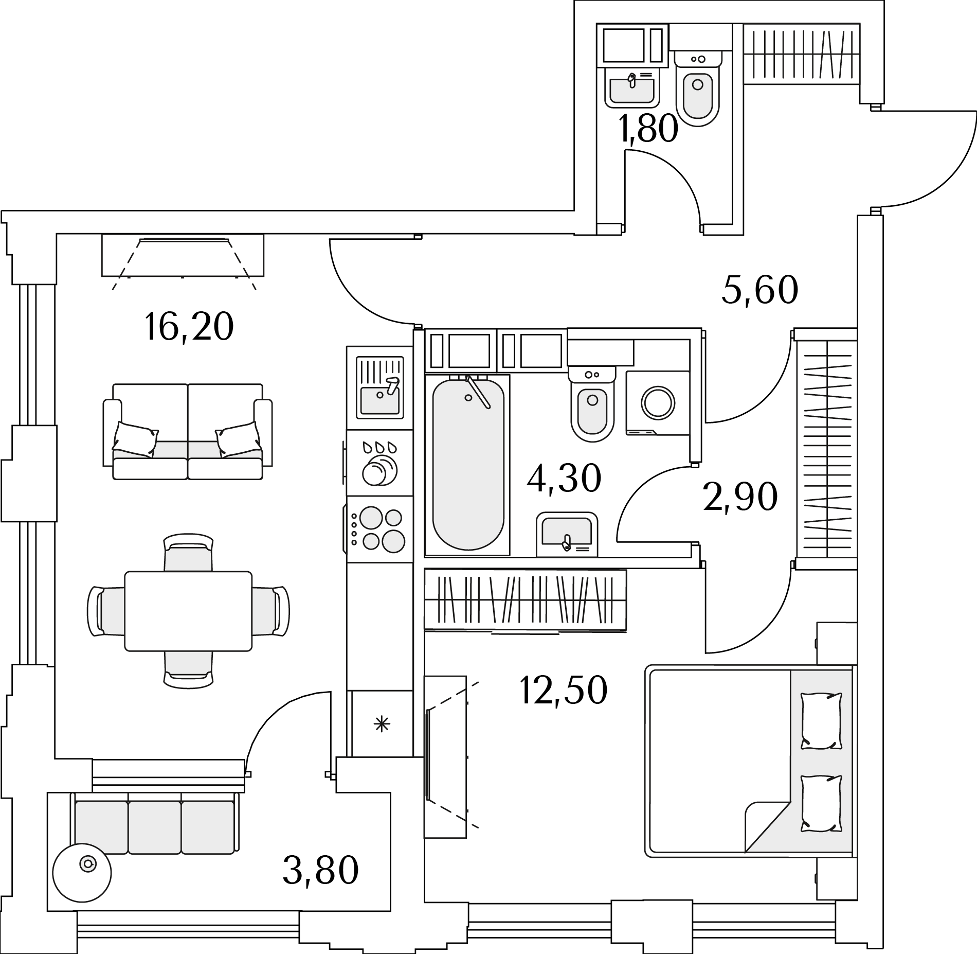 1 комн. квартира, 45.2 м², 10 этаж 