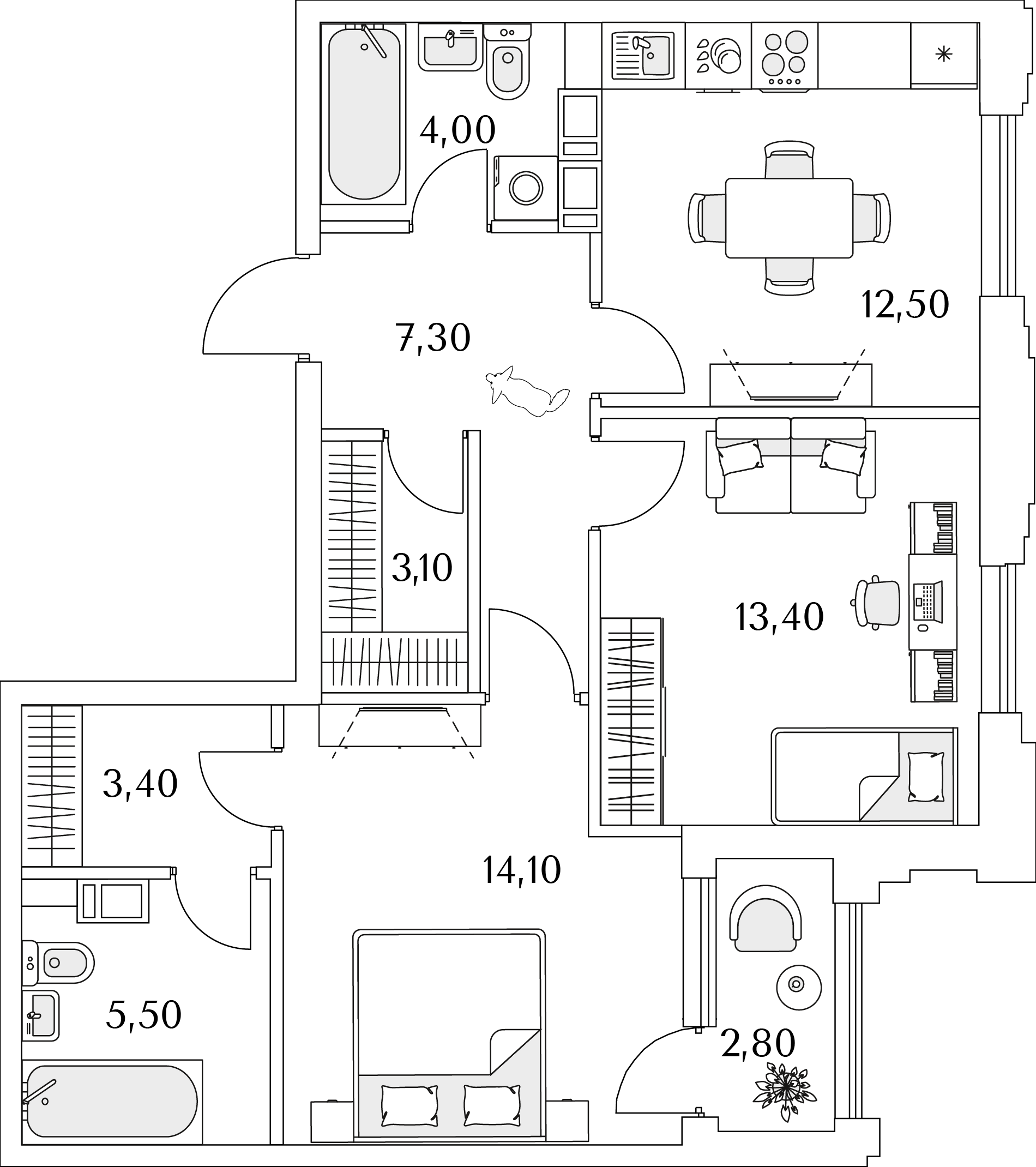 2 комн. квартира, 64.7 м², 13 этаж 