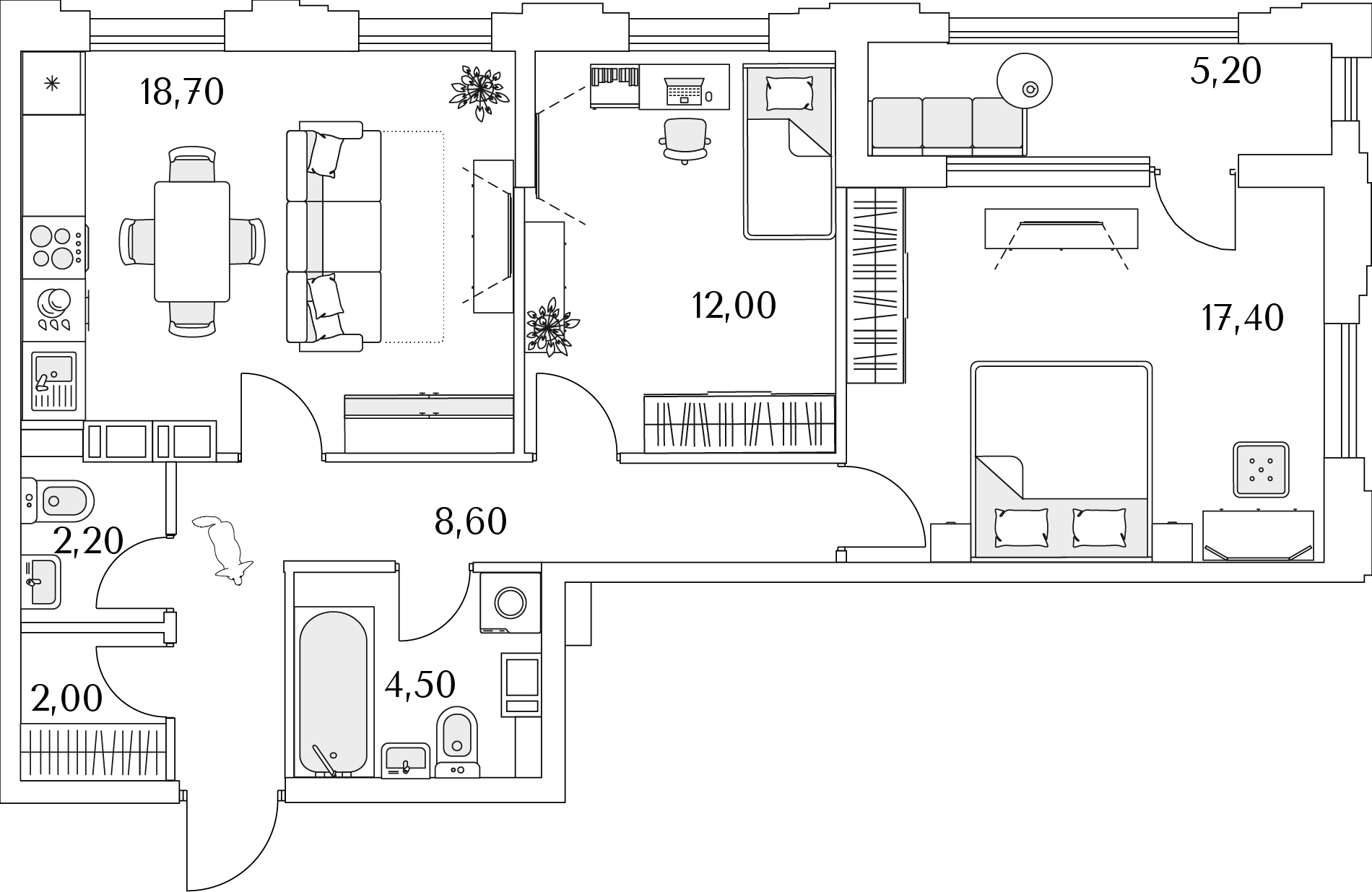 2 комн. квартира, 68 м², 11 этаж 
