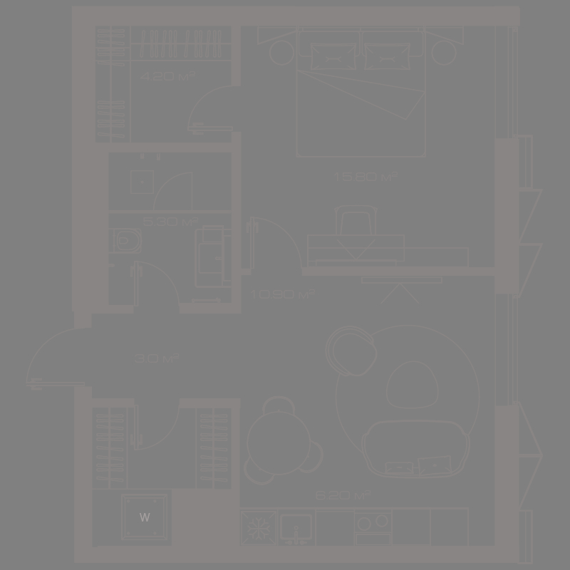 1 комн. квартира, 49.9 м², 3 этаж 
