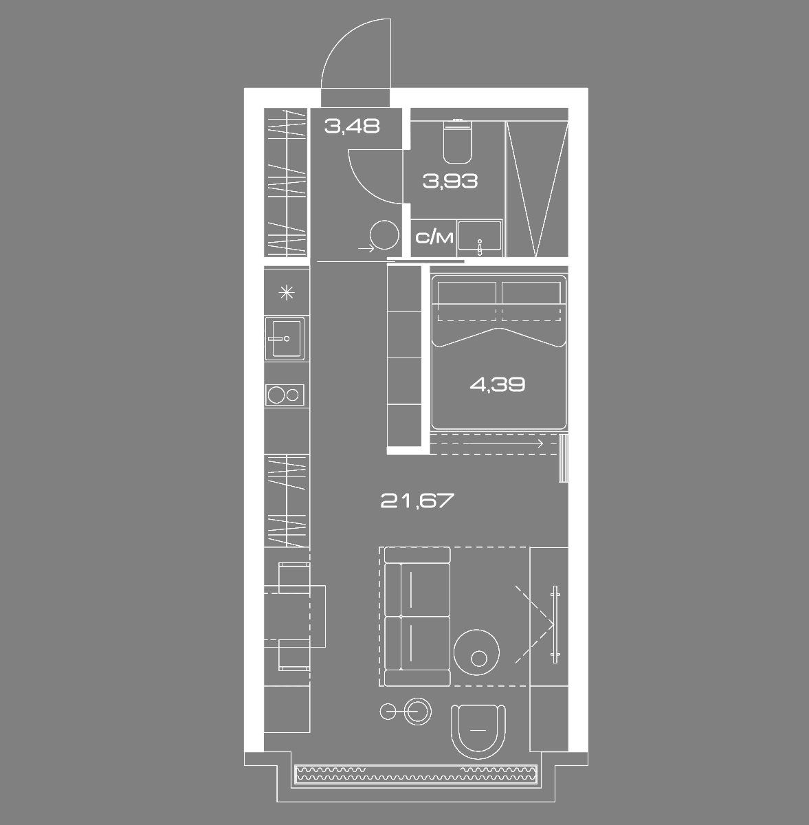 студия, 33.6 м², 4 этаж 