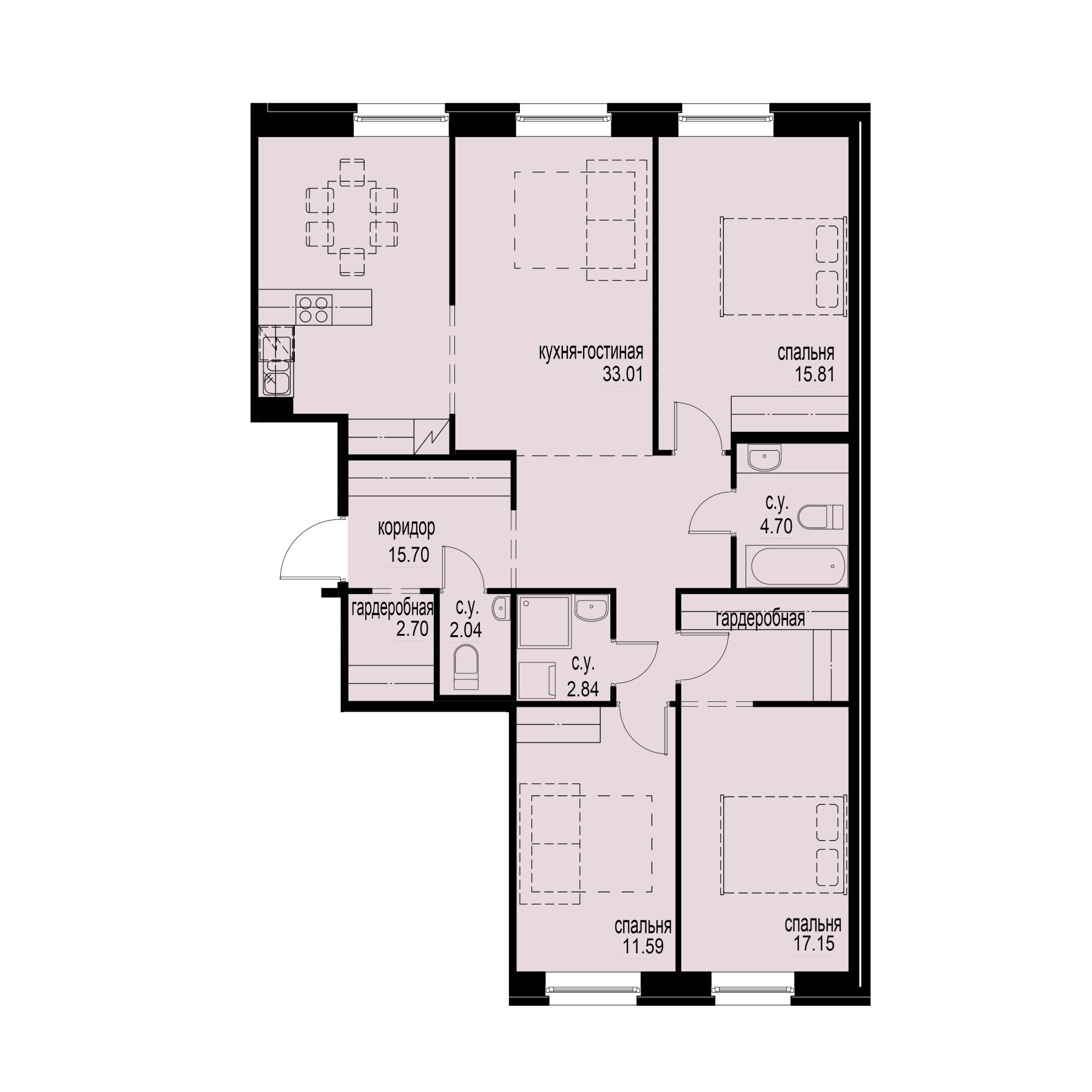 3 комн. квартира, 105.5 м², 2 этаж 