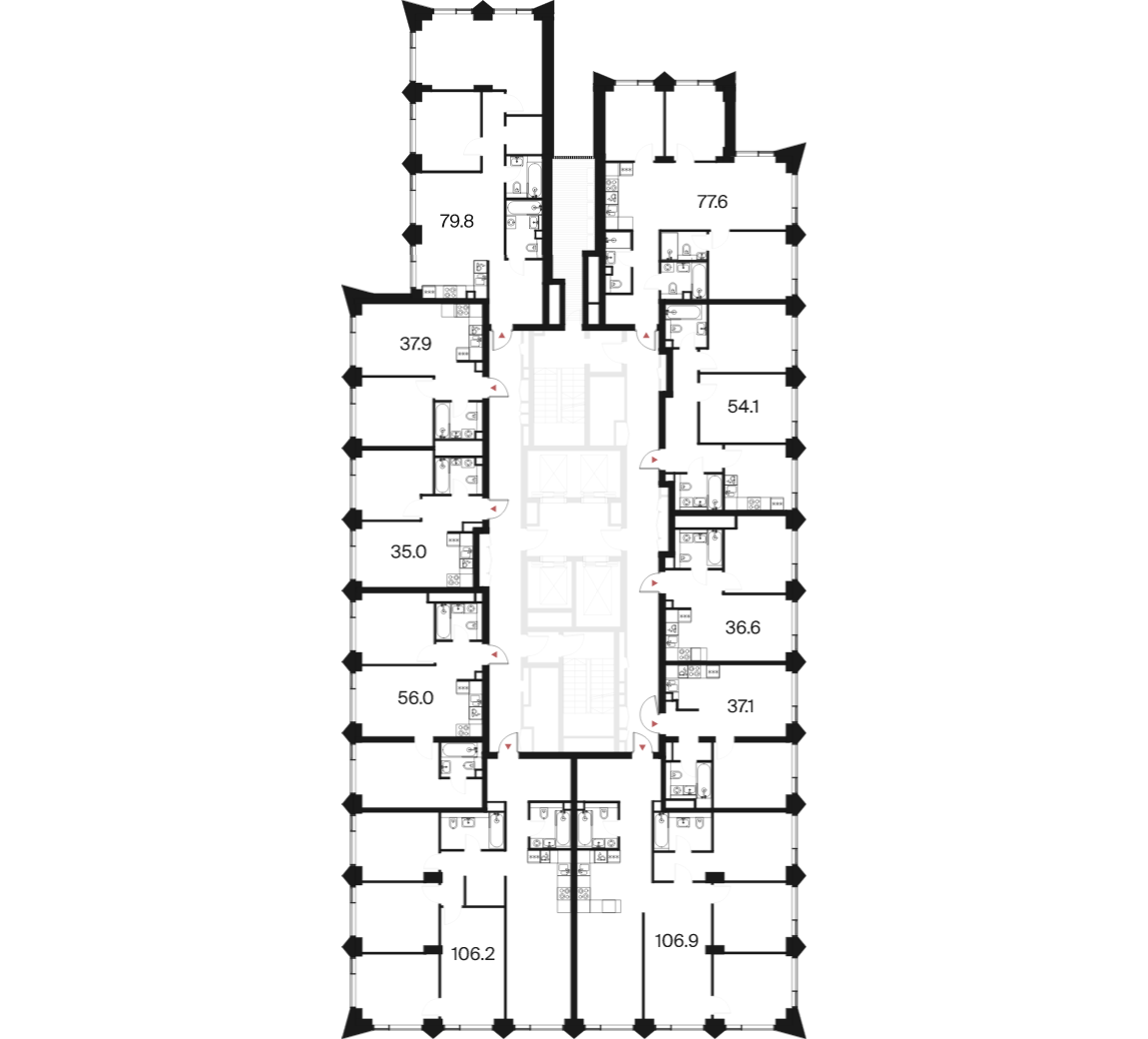 2 комн. квартира, 79.8 м², 33 этаж  (из 44)