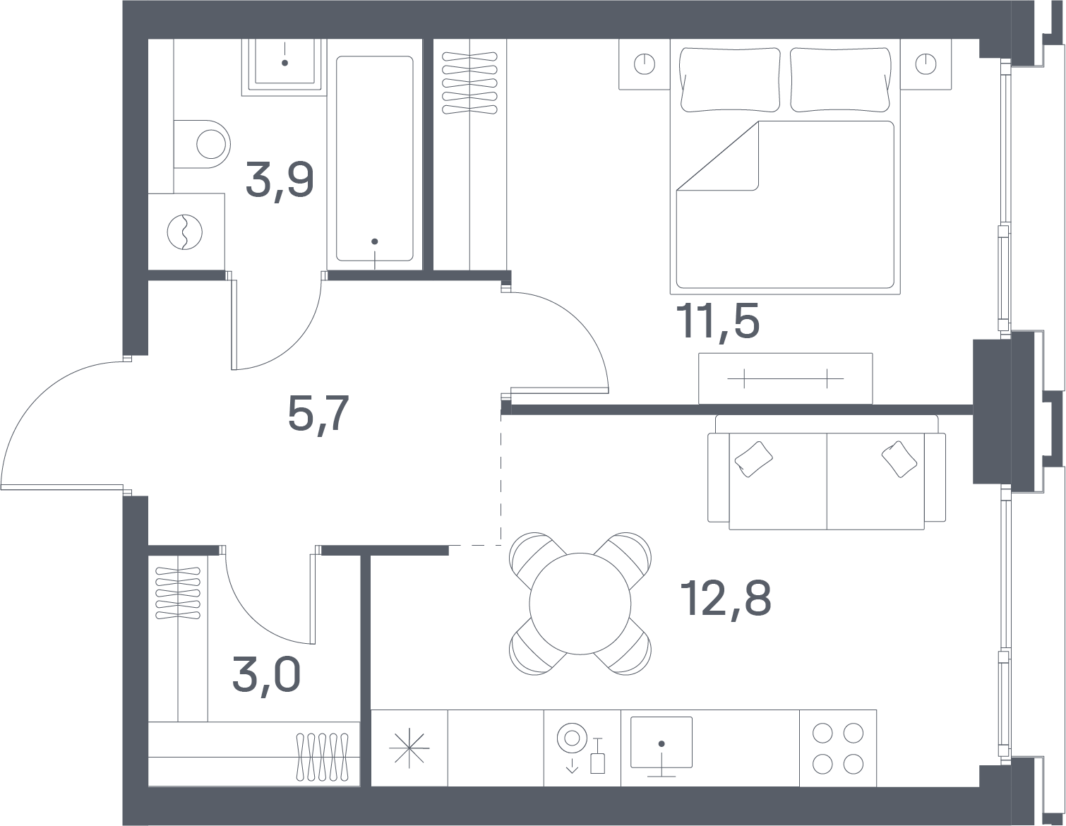 1 комн. квартира, 36.9 м², 8 этаж 