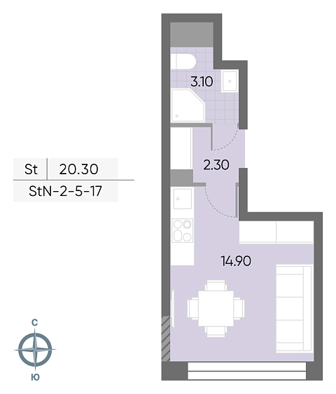 студия, 20.3 м², 5 этаж 