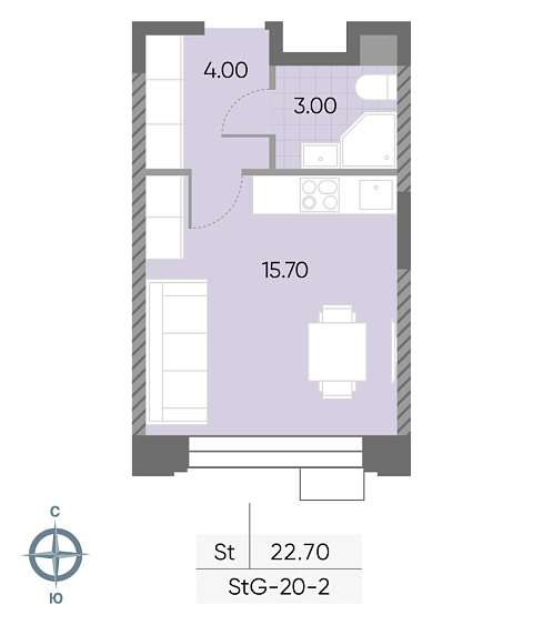 студия, 22.7 м², 2 этаж 