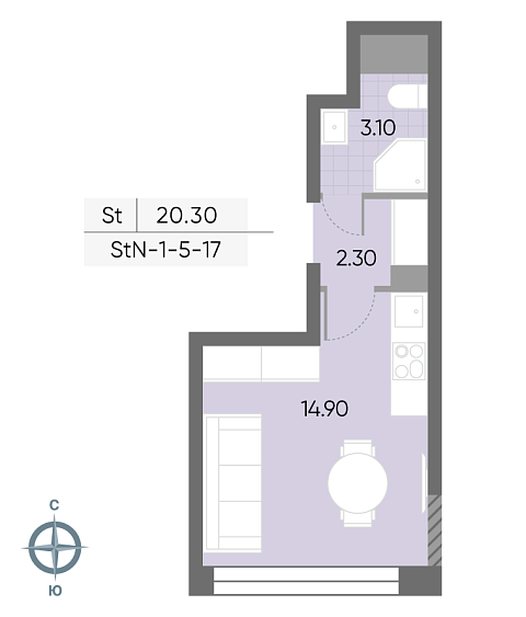 студия, 20.3 м², 10 этаж 