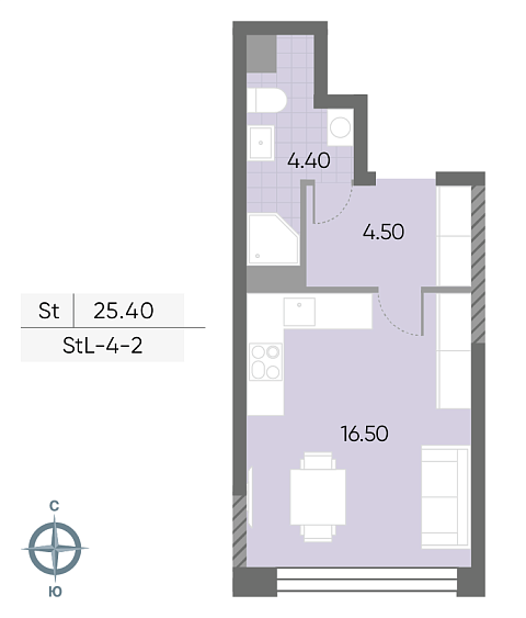 студия, 25.4 м², 2 этаж 