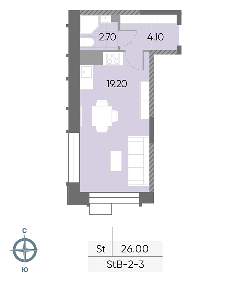 студия, 26 м², 3 этаж 