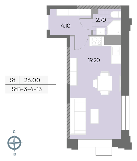 студия, 26 м², 6 этаж 
